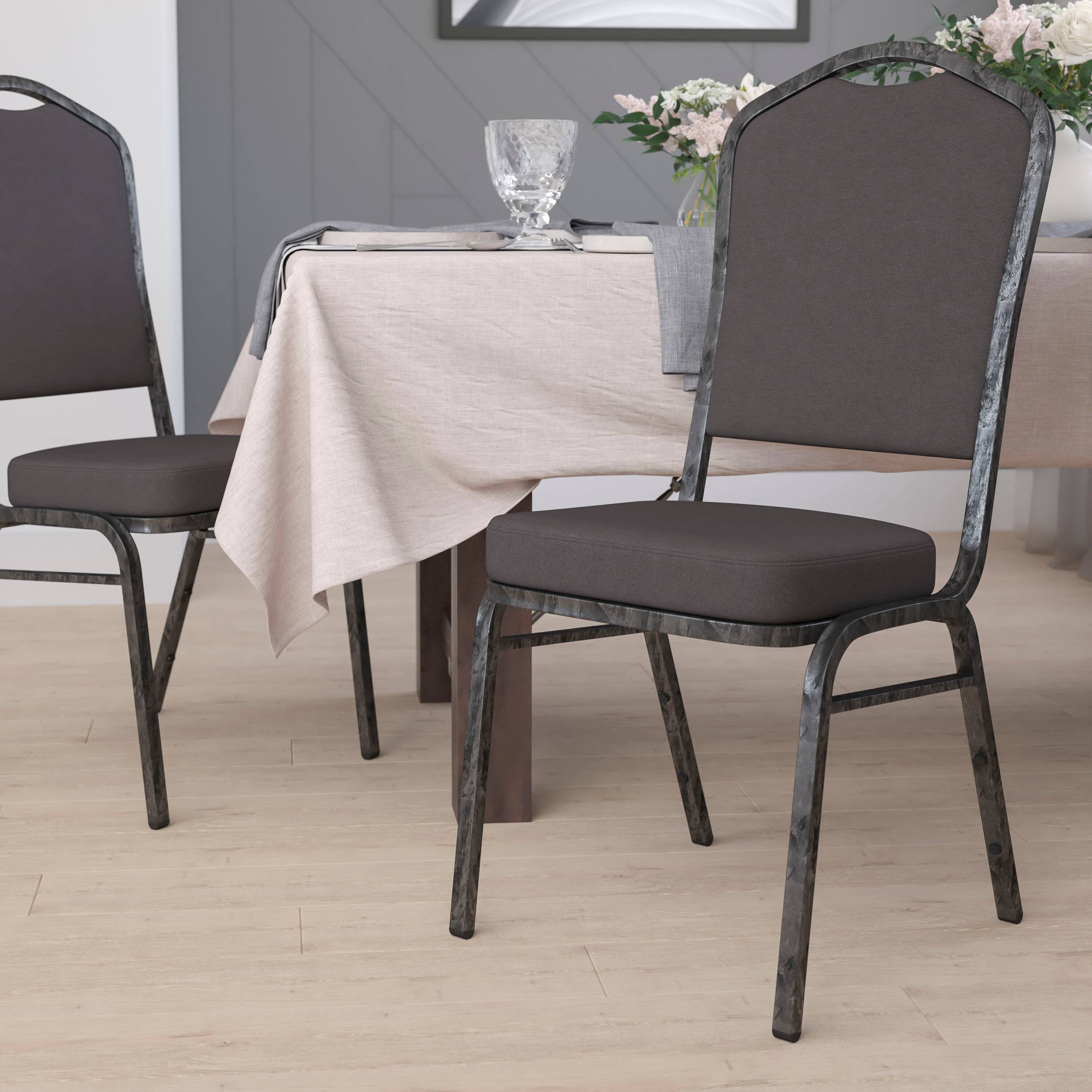 Alt View 1. Emma + Oliver - Crown Back Stacking Banquet Dining Chair - Gray Fabric/Silver Vein Frame.