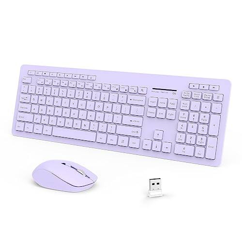 Stamp n Camp - Wireless and Mouse Combo 2.4GHz Cordless Quiet with USB Receiver Full Size Cute Compatible for Windows Laptop - Purple