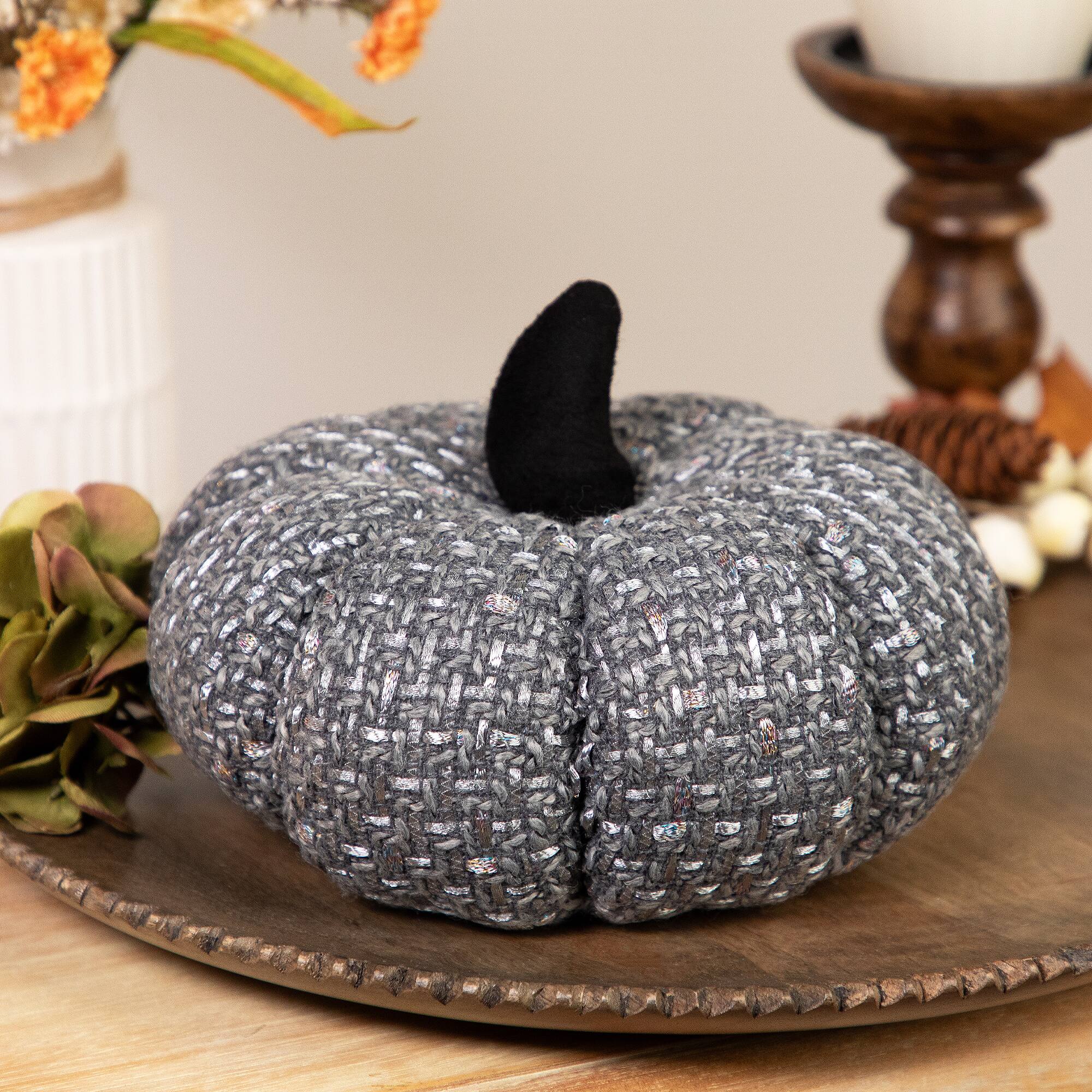 Northlight - Woven Pumpkin Fall Harvest Decoration - 7.5" - and Black - Gray