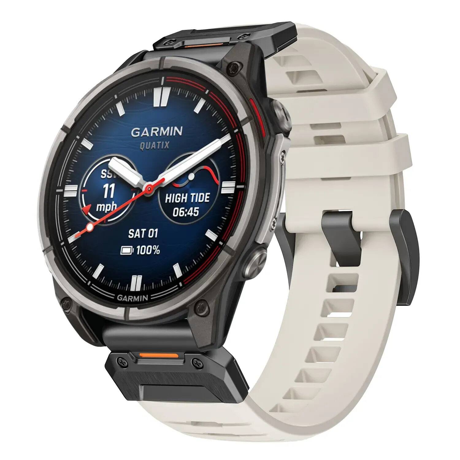 GARMIN QUATIX  
SS 11 mph  
HIGH TIDE 06:45  
SAT 01  
100%  
GARMIN