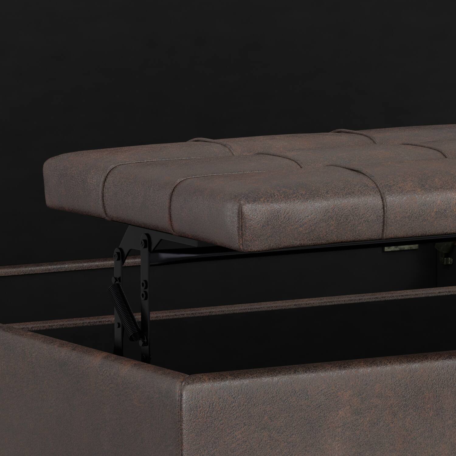 Alt View 14. Simpli Home - Harrison Large Square Coffee Table Storage Ottoman - Distressed Brown.