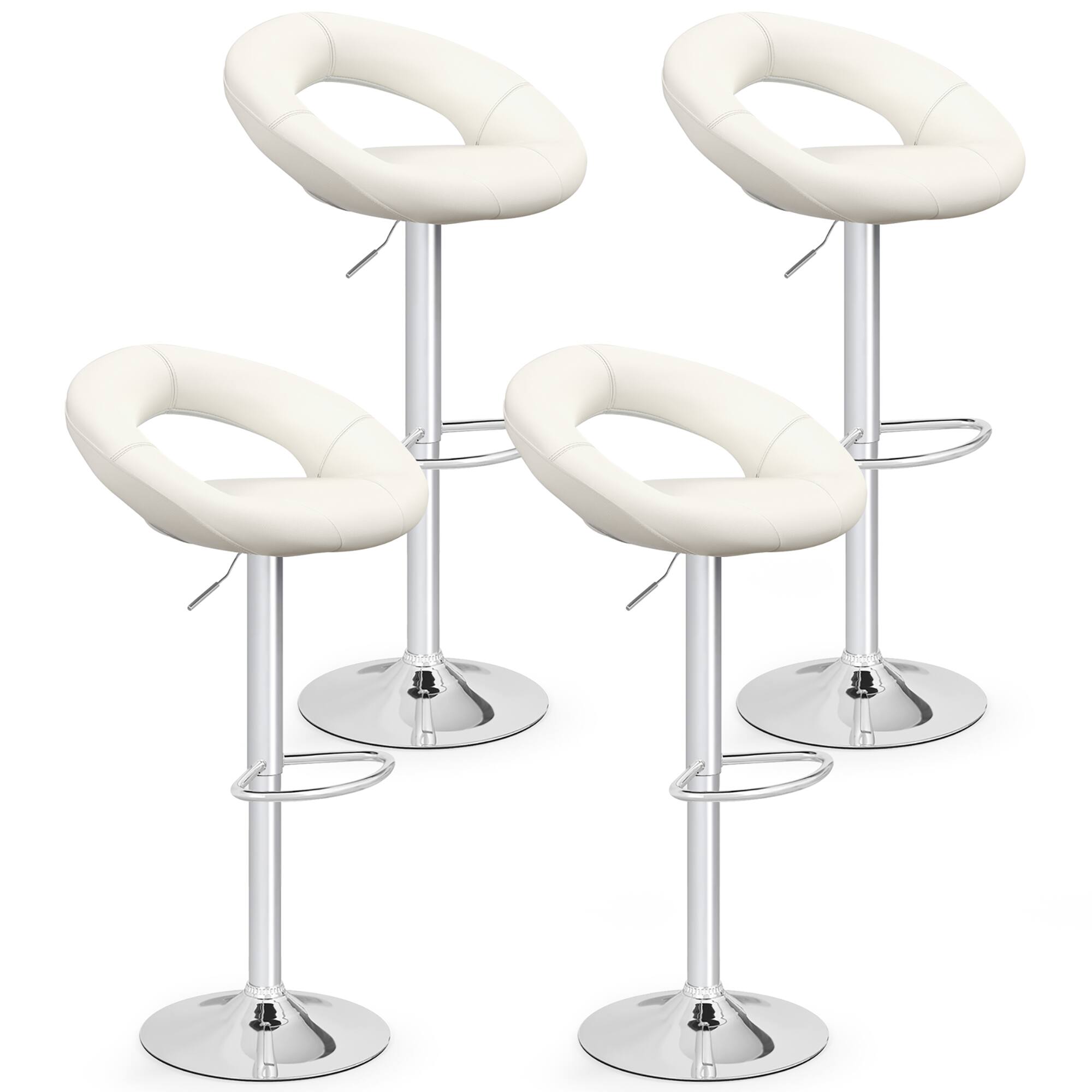 Gymax - Set of 2 Bar Stools Adjustable PU Leather Barstools Swivel Pub Chairs - White