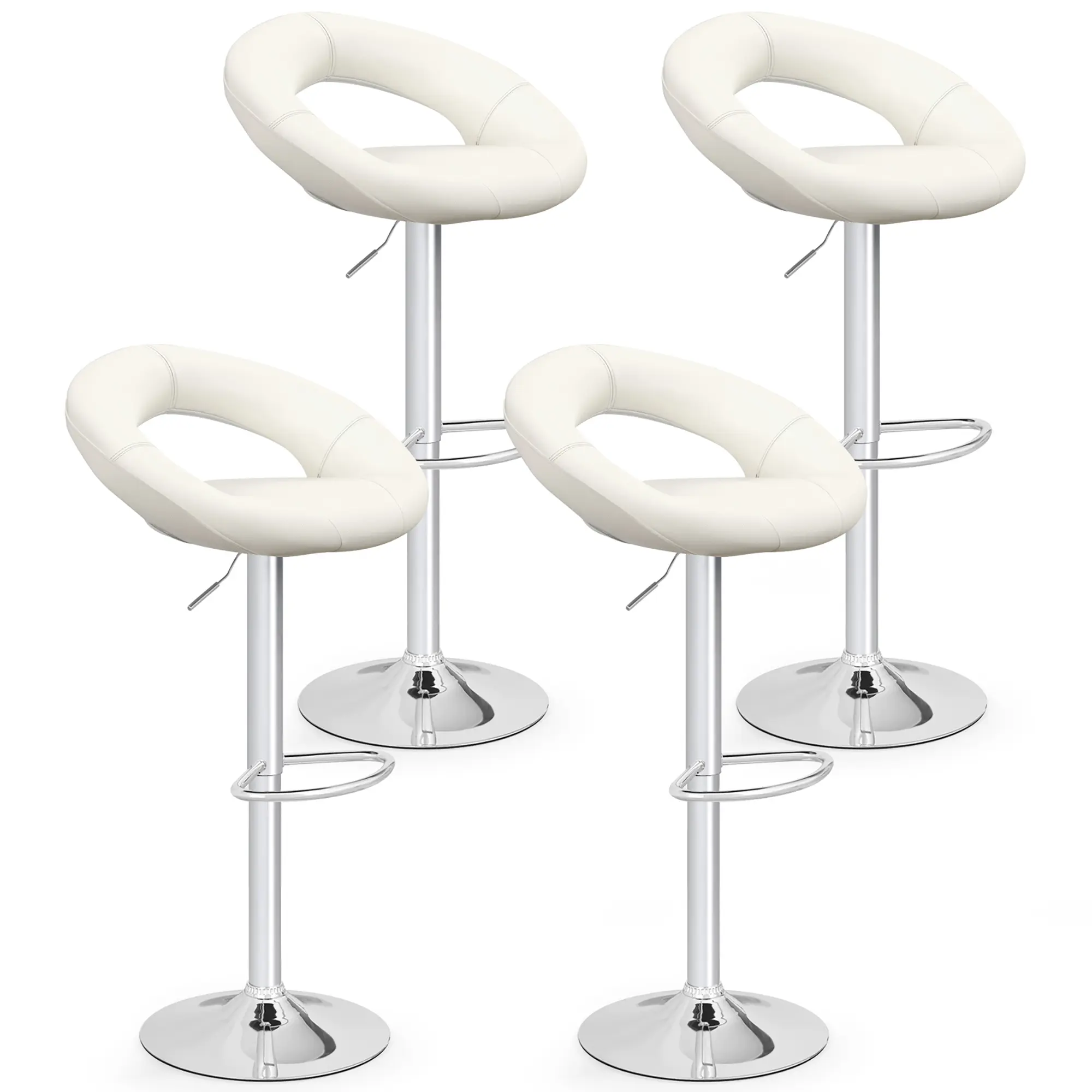 Gymax - Set of 2 Bar Stools Adjustable PU Leather Barstools Swivel Pub Chairs - White