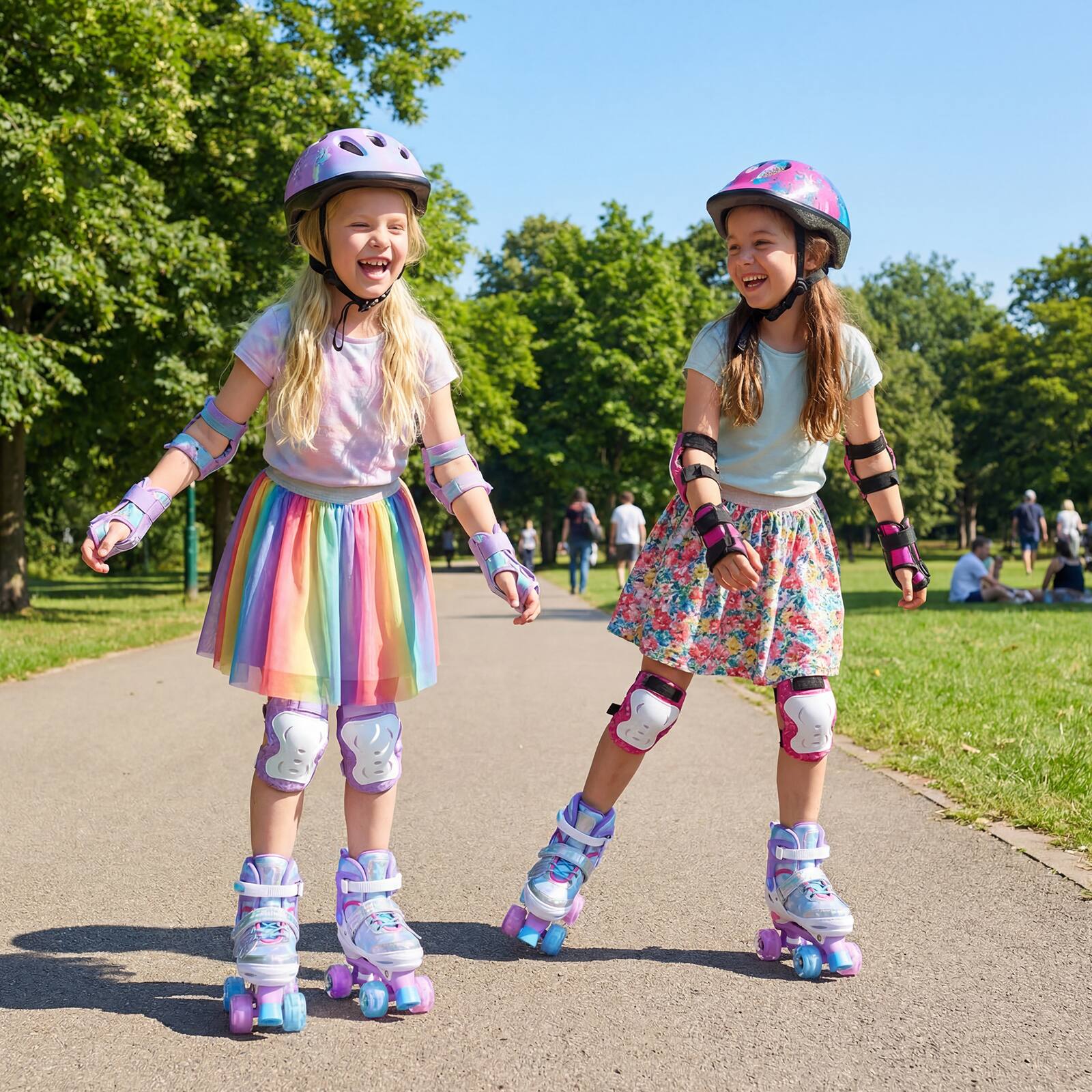 Alt View 2. Costway - Costway Kids Roller Skates 4 Sizes Adjustable Quad Skates with Light-up Wheels for Ages 7-9 - Blue.
