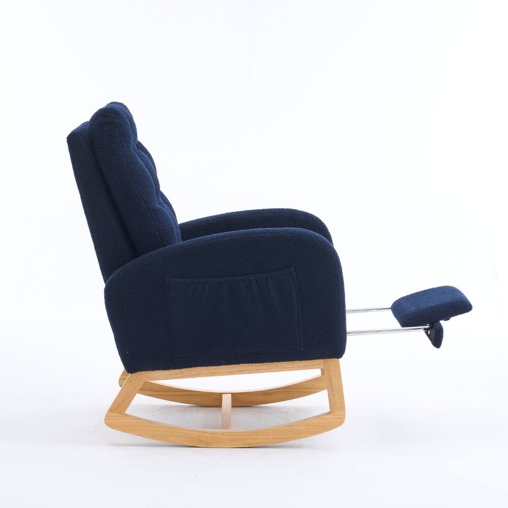 Alt View 10. Loheer - Loheer Deep Navy Blue High-Back Rocking Chair with Footrest Storage Pocket Rubber Wood Base Nursery Rocker - Navy Blue.