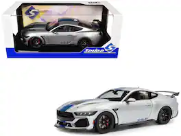 2024 Ford Shelby Mustang Super Snake Gray Metallic with Blue Stripes 1/18 Diecast Model Car by Solido