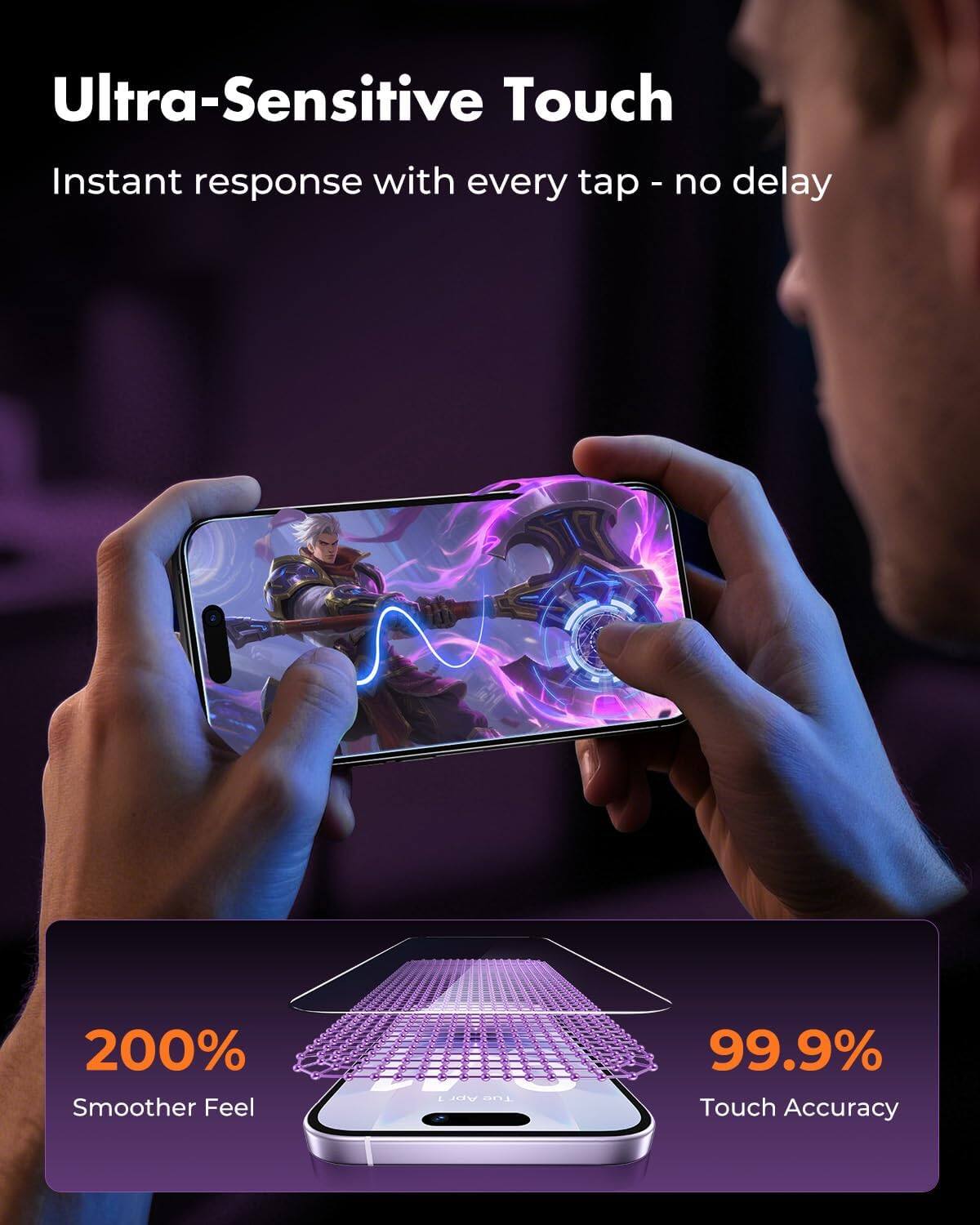 Ultra-Sensitive Touch  
Instant response with every tap - no delay  

200% Smoother Feel  

99.9% Touch Accuracy