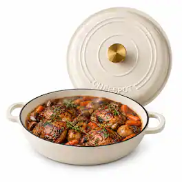 CHEFSPOT - 3.5-Quart Enameled Cast Iron Braiser Pan with Self-Basting Lid - Cream