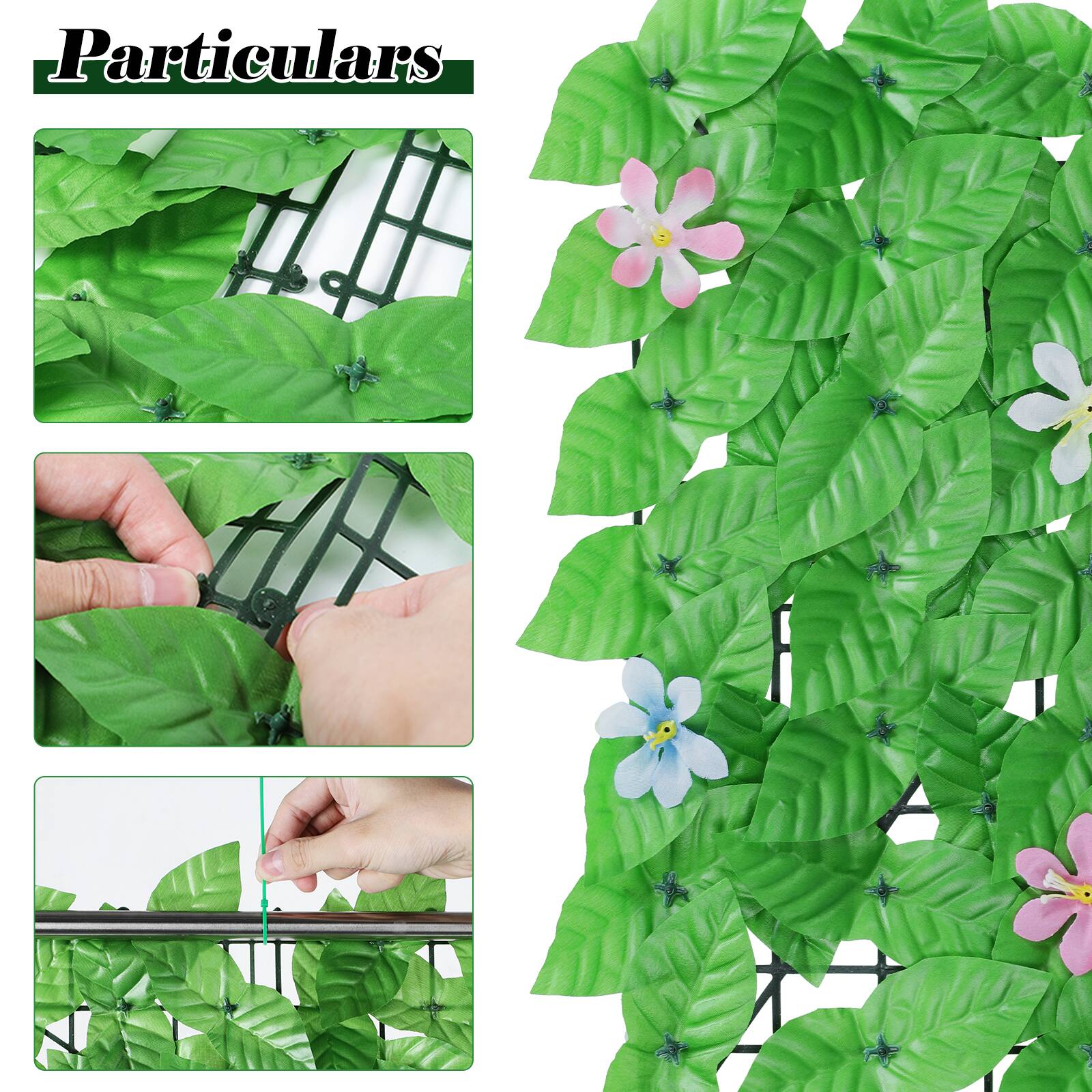 Alt View 1. Oumilen - 60 Pack Artificial Light Green Ivy Leaf Privacy Fence Panels with Mixed Decorative Flowers.