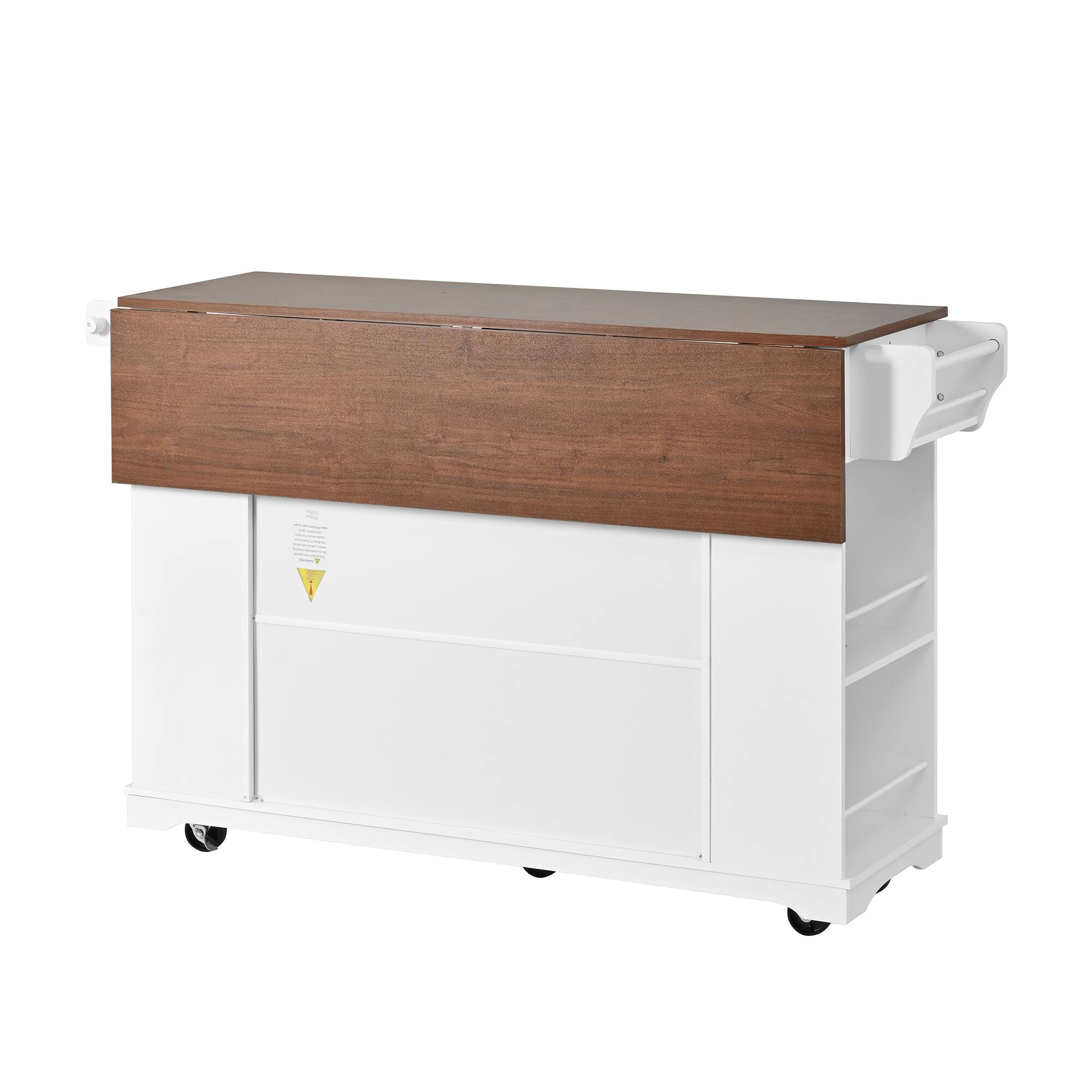 Alt View 2. Whisen - Mobile Kitchen Island with Glass Door Cabinets, Power Outlet, and Storage Shelves - White.