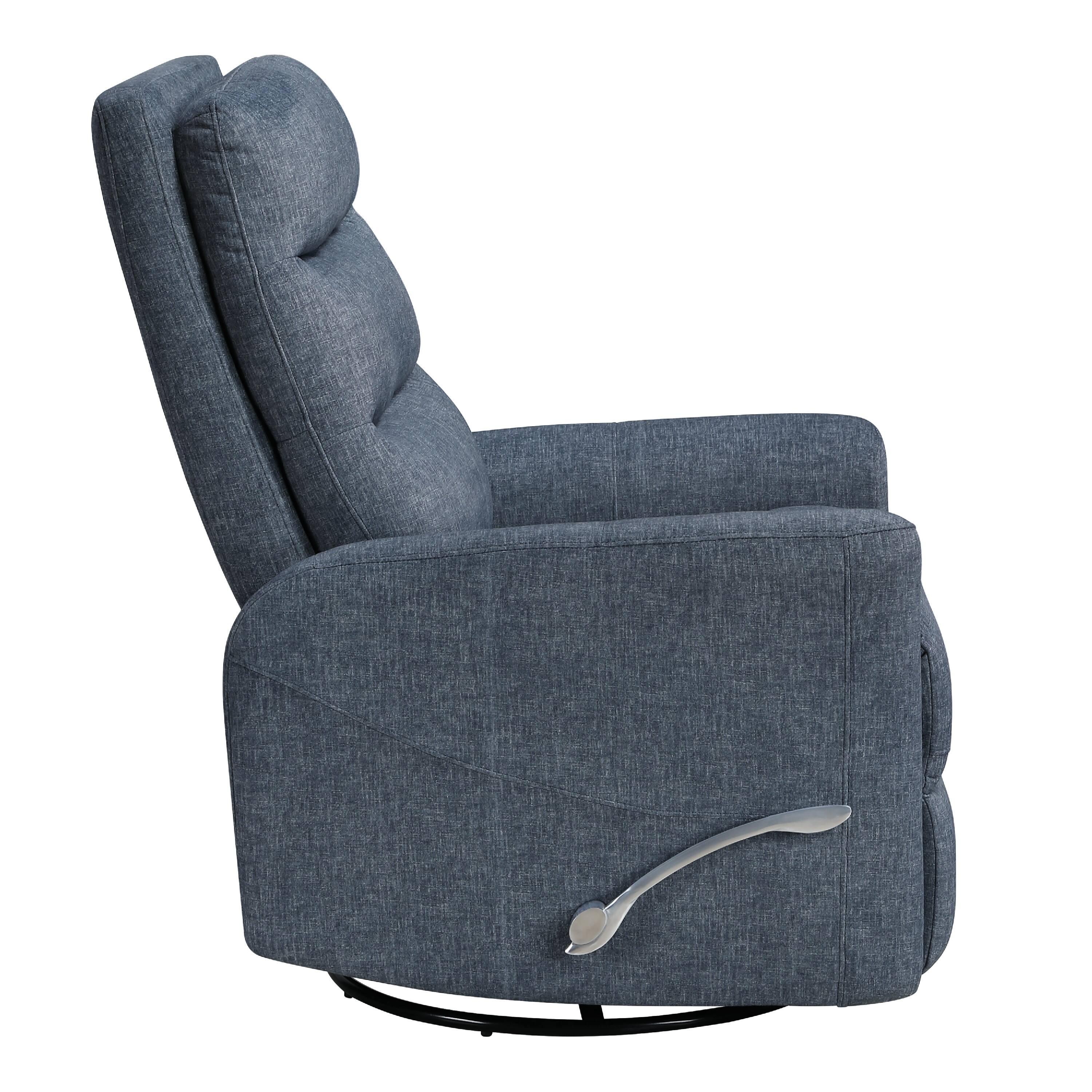 Back. Manhattan Lane - Aki Swivel Power Recliner Chair, Tufted  Polyester, Feather Blend - Blue.