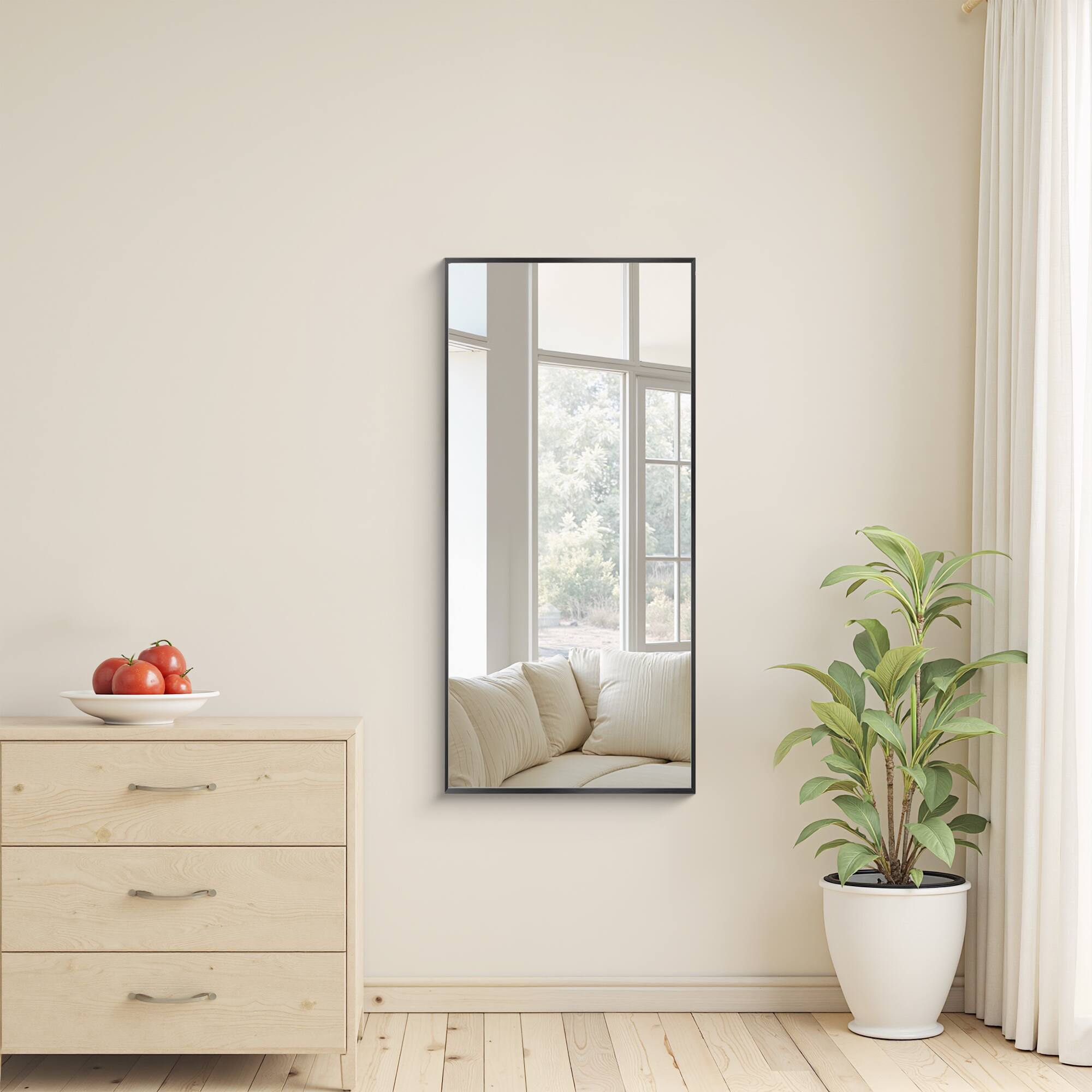 Alt View 1. Lirago - 47" x 22" Rectangle Hanging Bathroom Mirror with Black Scratch-Resistant Aluminum Alloy Frame - Black.