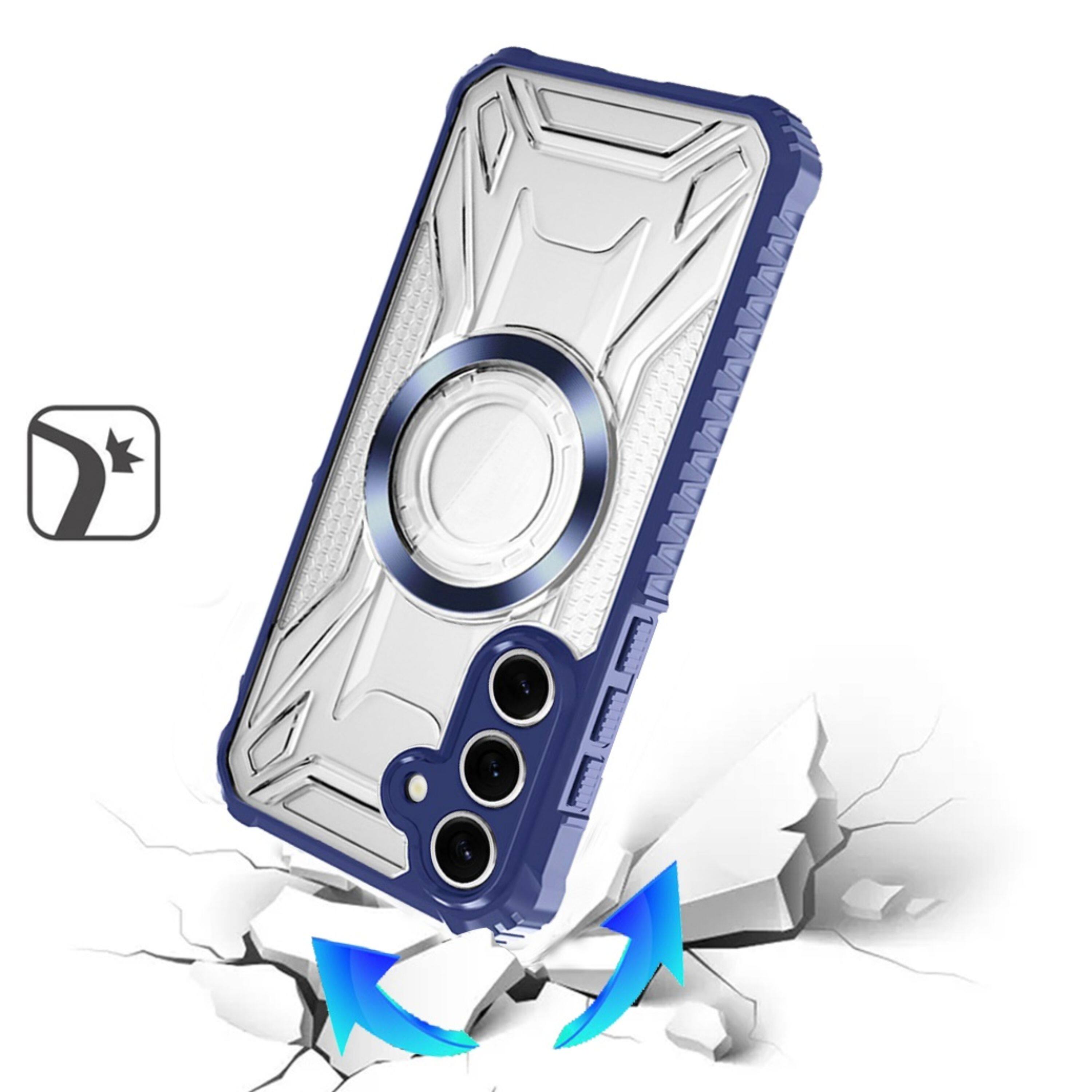 Left. Kitcheniva - Magnetic Circle Shock Absorbent Phone Case With Tempered Glass For Samsung Galaxy S26 Dark Blue - Dark Blue.