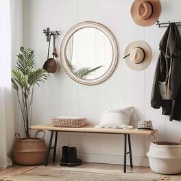 PAIHOME - Round Wall Mirror for Bathroom Vanity, Wooden Farmhouse Circle Mirrors for Bedroom, Entryway, Living Room - 27.5” ×27.5"-White