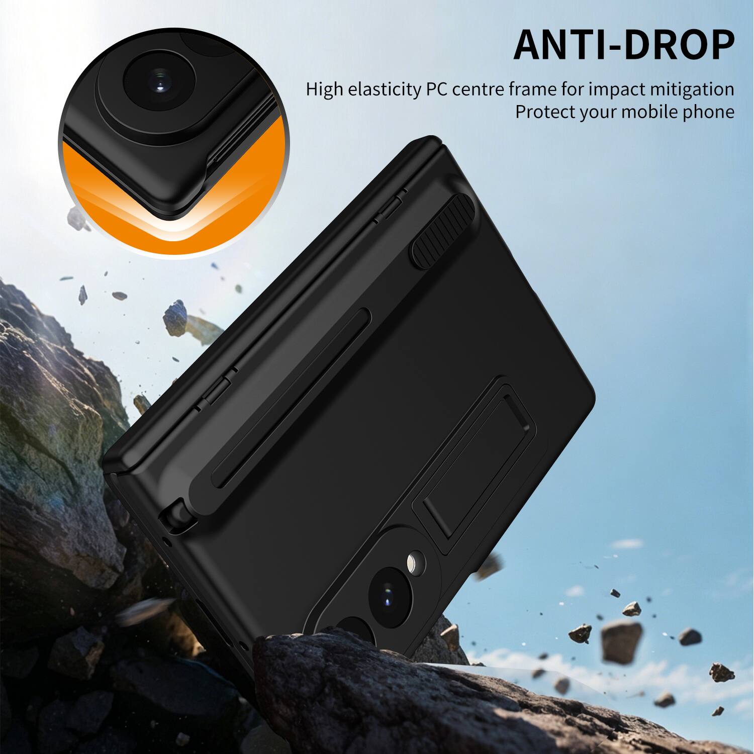 ANTI-DROP  
High elasticity PC centre frame for impact mitigation  
Protect your mobile phone