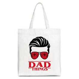 OrnamentallyYou - Dad Things Retro Canvas Tote Bag, Red Glasses Family Matching Gift Shopper - White