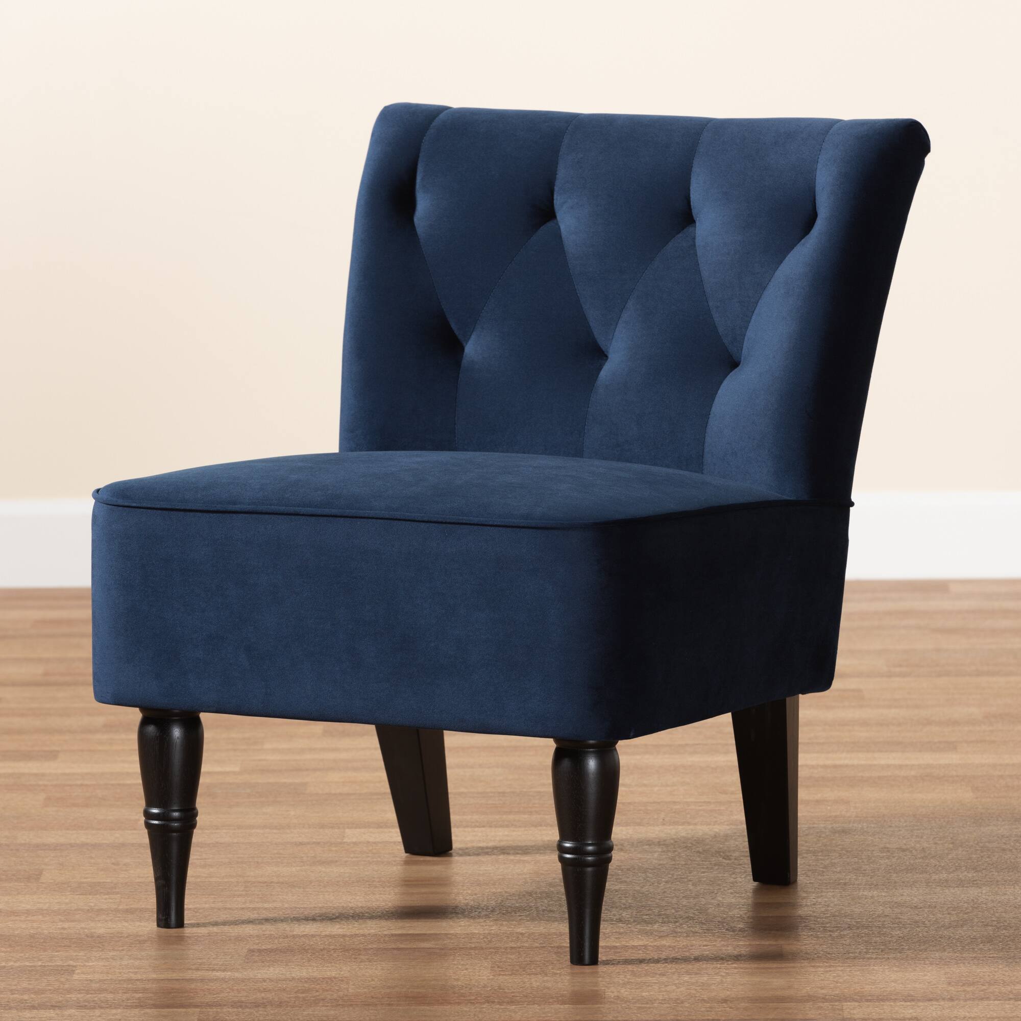 Alt View 5. Baxton Studio - Harmon Modern and Contemporary Transitional Velvet Fabric Upholstered and Finished Wood Accent Chair - Navy Blue/Black.