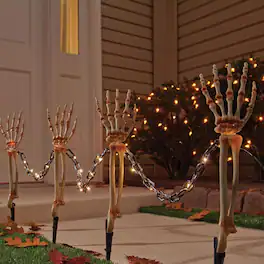 Celebrations - Halloween Warm White 18 in. LED Prelit Chained Skeleton Arms Pathway Decor - Multicolored