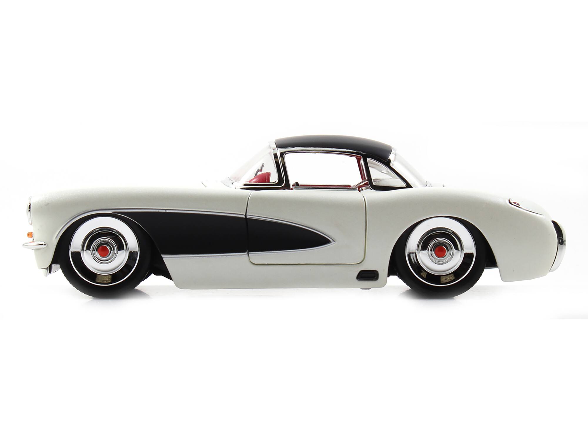 Alt View 5. Jada - 1957 Chevrolet Corvette Satin Cream Metallic with Matt Black Top and Side 1/24 Diecast Model Car by Jada.