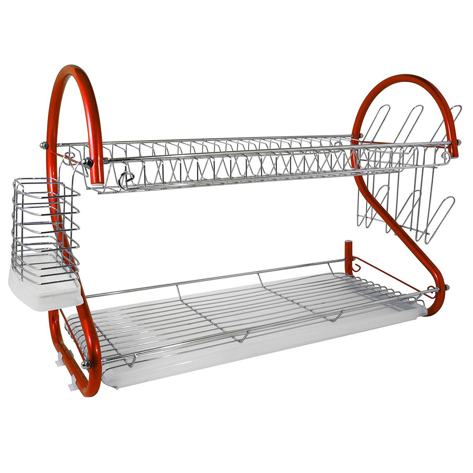 Alt View 3. Better Chef - Better Chef 2-Tier 22 in. Chrome Plated Dish Rack in Red - Red.