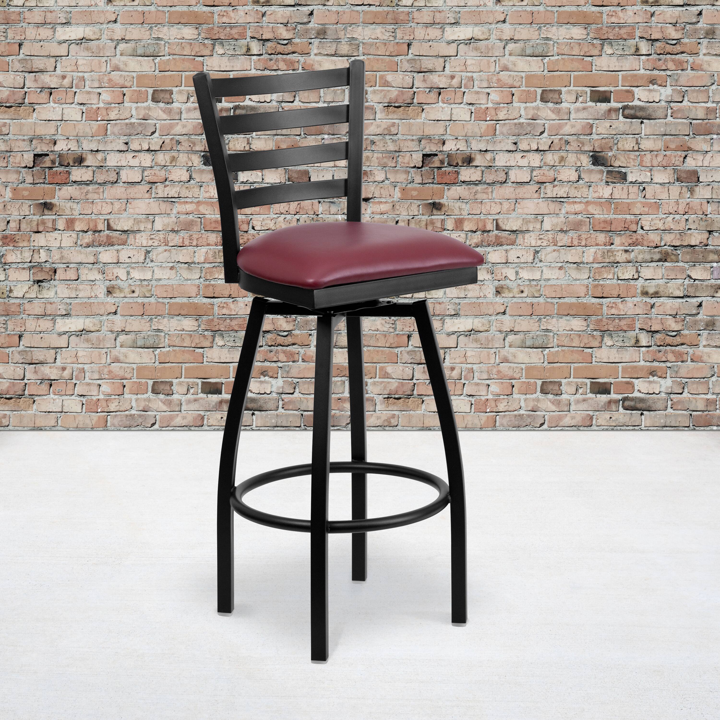 Alt View 2. Emma + Oliver - 2 Pack Ladder Back Swivel Metal Barstool - Burgundy Vinyl Seat/Black Metal Frame.