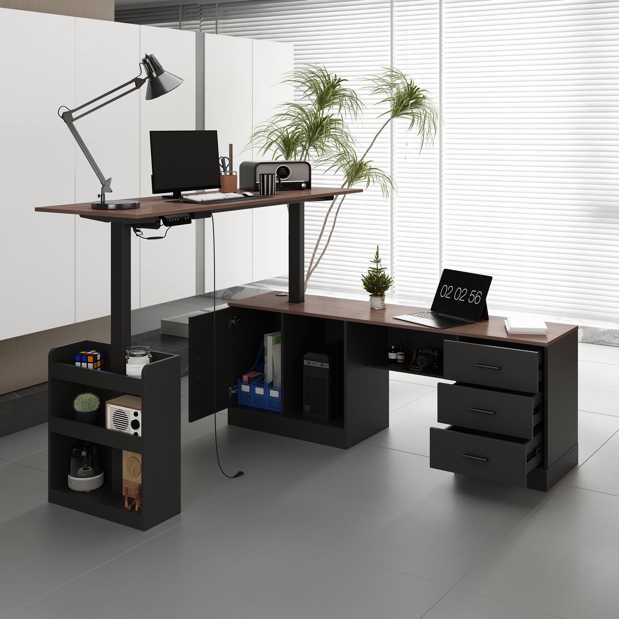 Angle. FUFU&GAGA - FUFU&GAGA L - Shaped Electric Standing Desk - Adjustable Height, Home & Office Workstation - Brown & Black.
