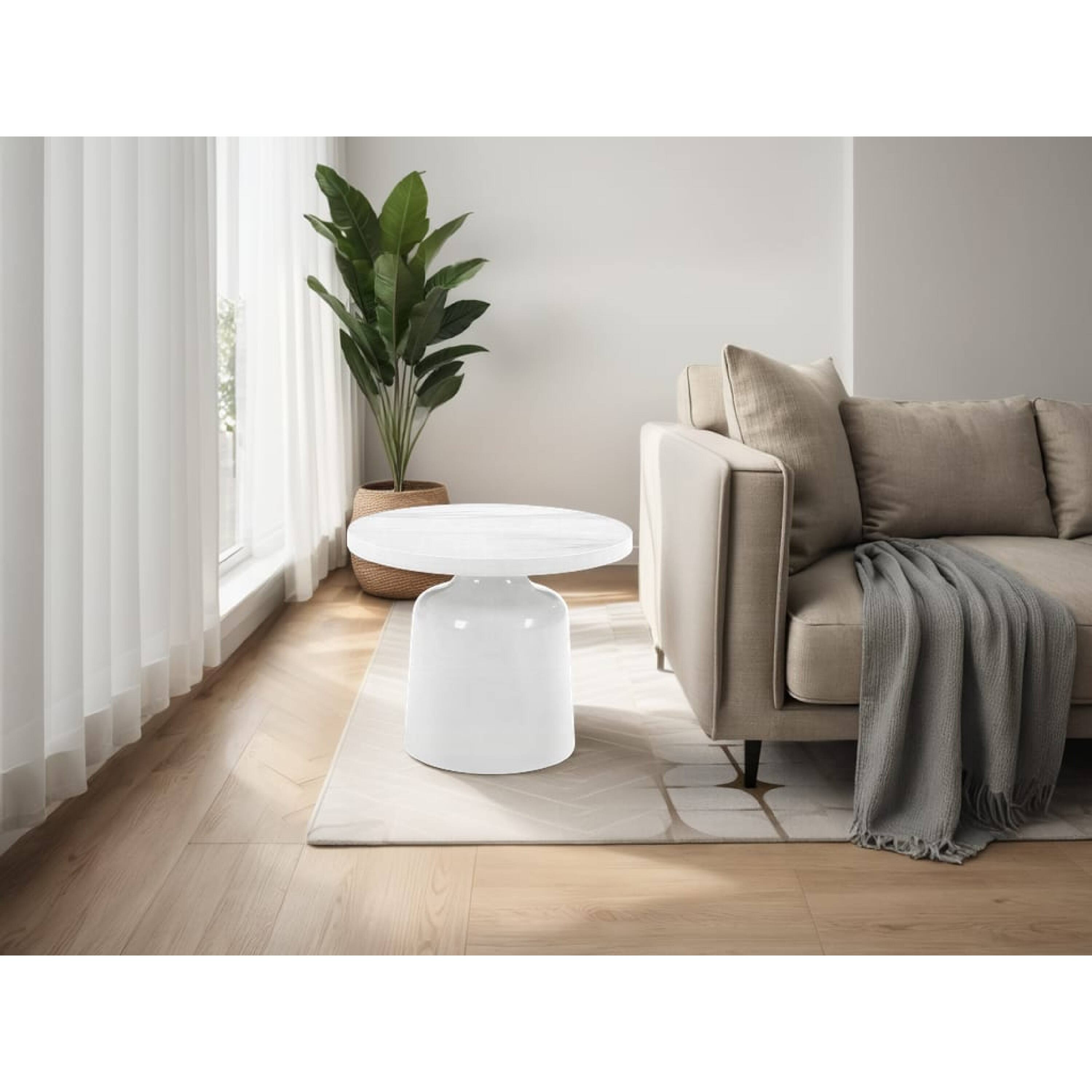 Alt View 5. Manhattan Lane - Zayn Round End Table with Pedestal Base, White Faux Marble, 22 Inch - White.
