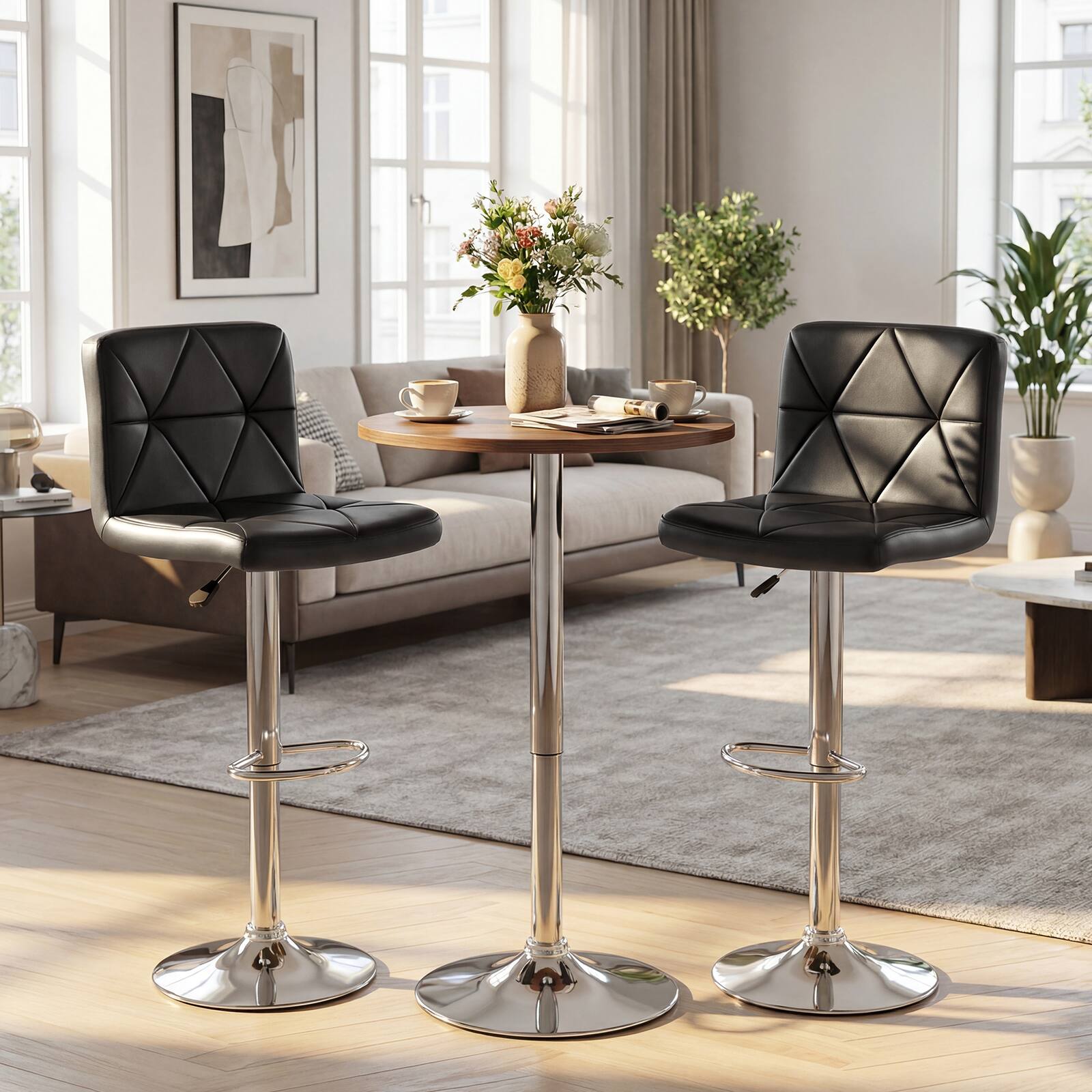 Alt View 1. Gymax - Gymax Bar Stools Set of 2 Adjustable Swivel Barstools w/Back & Footrest for Kitchen - Black.