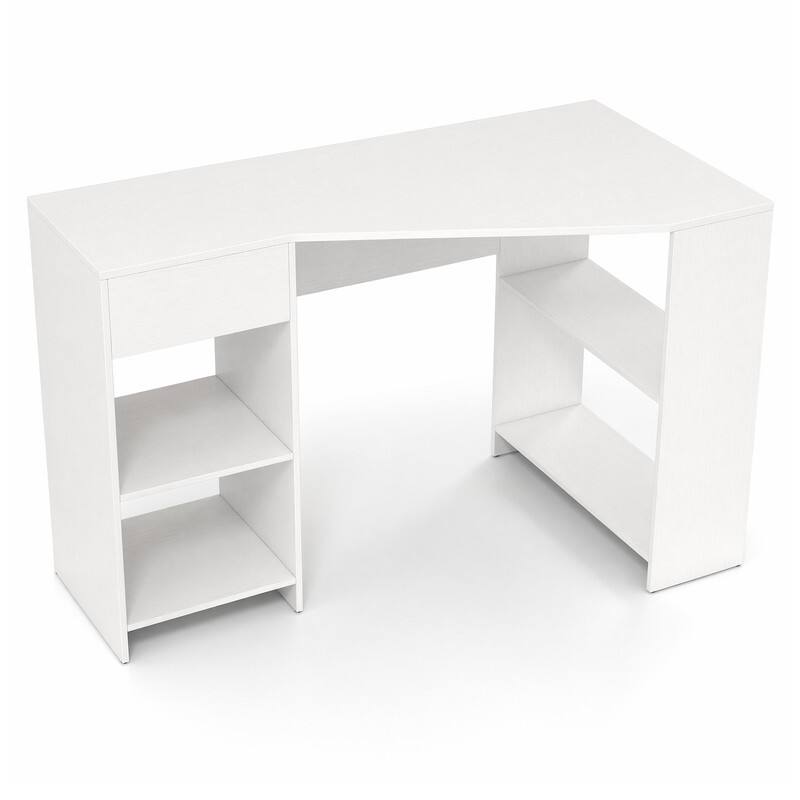 Back. WELLFOR - 48" Modern Computer Desk with Drawer & Bookcases, L Shaped Executive Desk Writing Desk for Home Office - White.