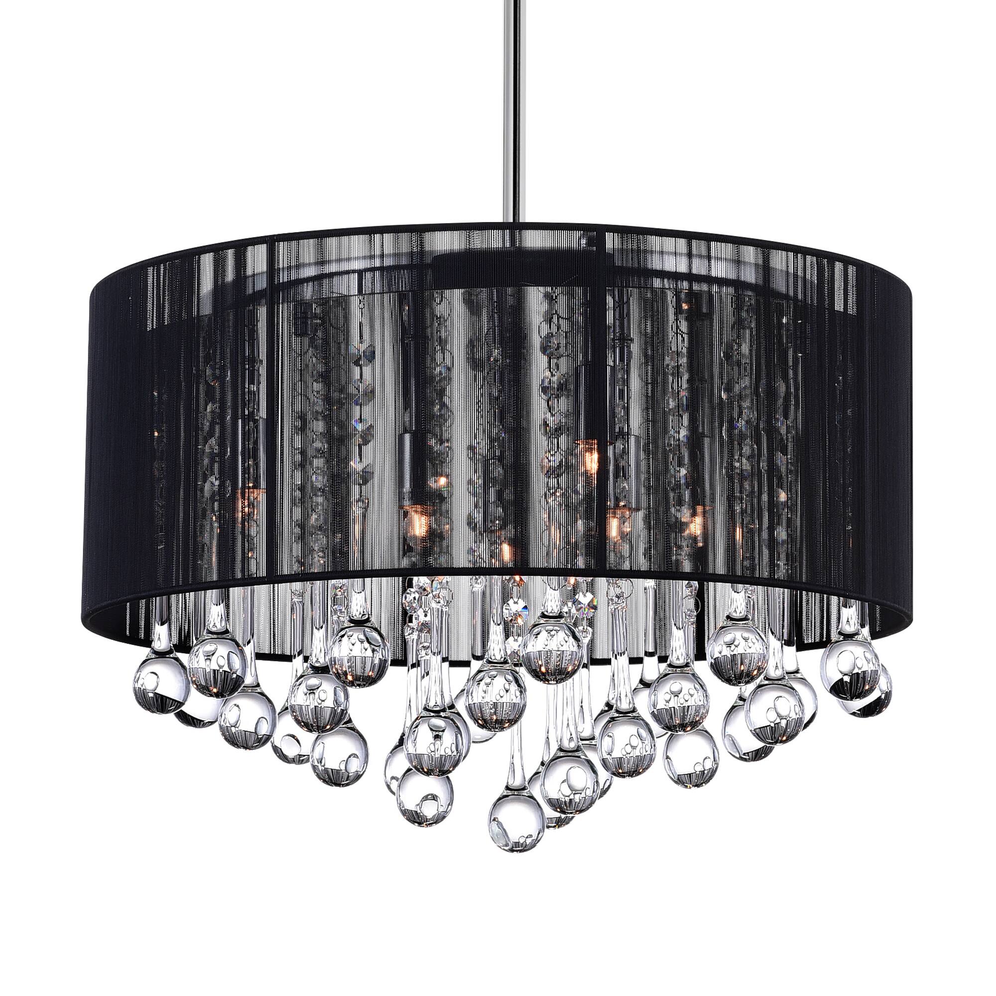 Angle. CWI Lighting - Water Drop 6 Light Drum Shade Chandelier With Chrome Finish - Chrome.