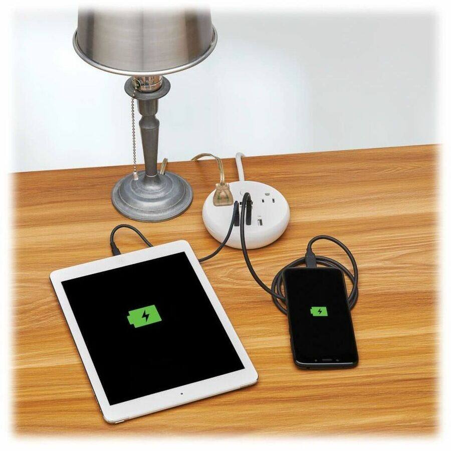 Alt View 2. Tripp Lite - Eaton Tripp Lite Series Safe-IT 57W 2-Outlet Surge Protector - 5-15R Outlets, 3 USB Ports, 8 ft. (2.4 m) Cord, 300 - White.