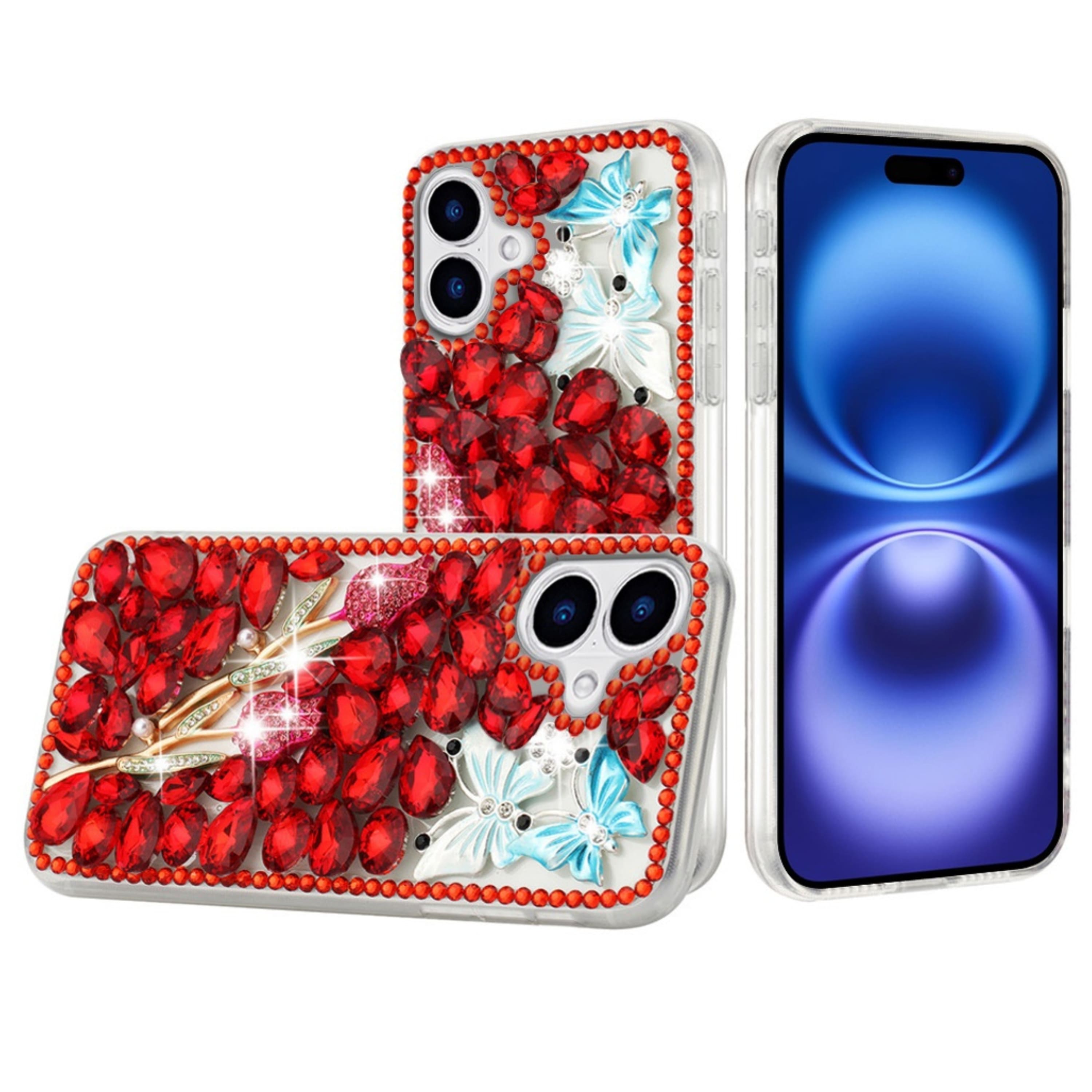 Kitcheniva - Full Diamond Bling 3D Jewel Case With Tempered Glass For iPhone 17 - Red Garden price history on PriceWatchPro