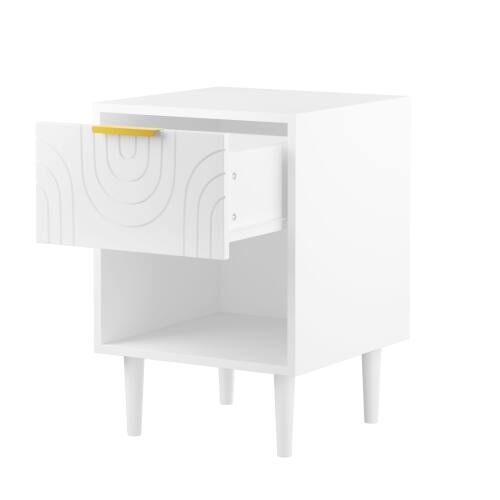 Alt View 2. LUCKY ONE - 22.8" Assembled White Nightstand 1-Drawer 1-Shelf Gold Handle - White.