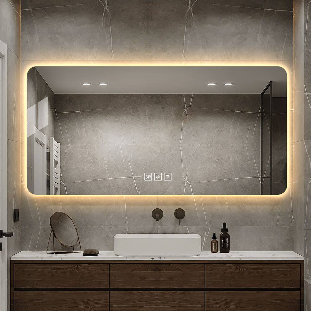 Front. Boyel Living - 48 by 24 Inch LED Bathroom Mirror Three Color Dimmable Backlit with One Touch Demist.