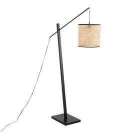 Loheer - Arturo Contemporary Rattan Floor Lamp Wood and Steel 60 Inch Tall Standing Lighting for Living Room - Black