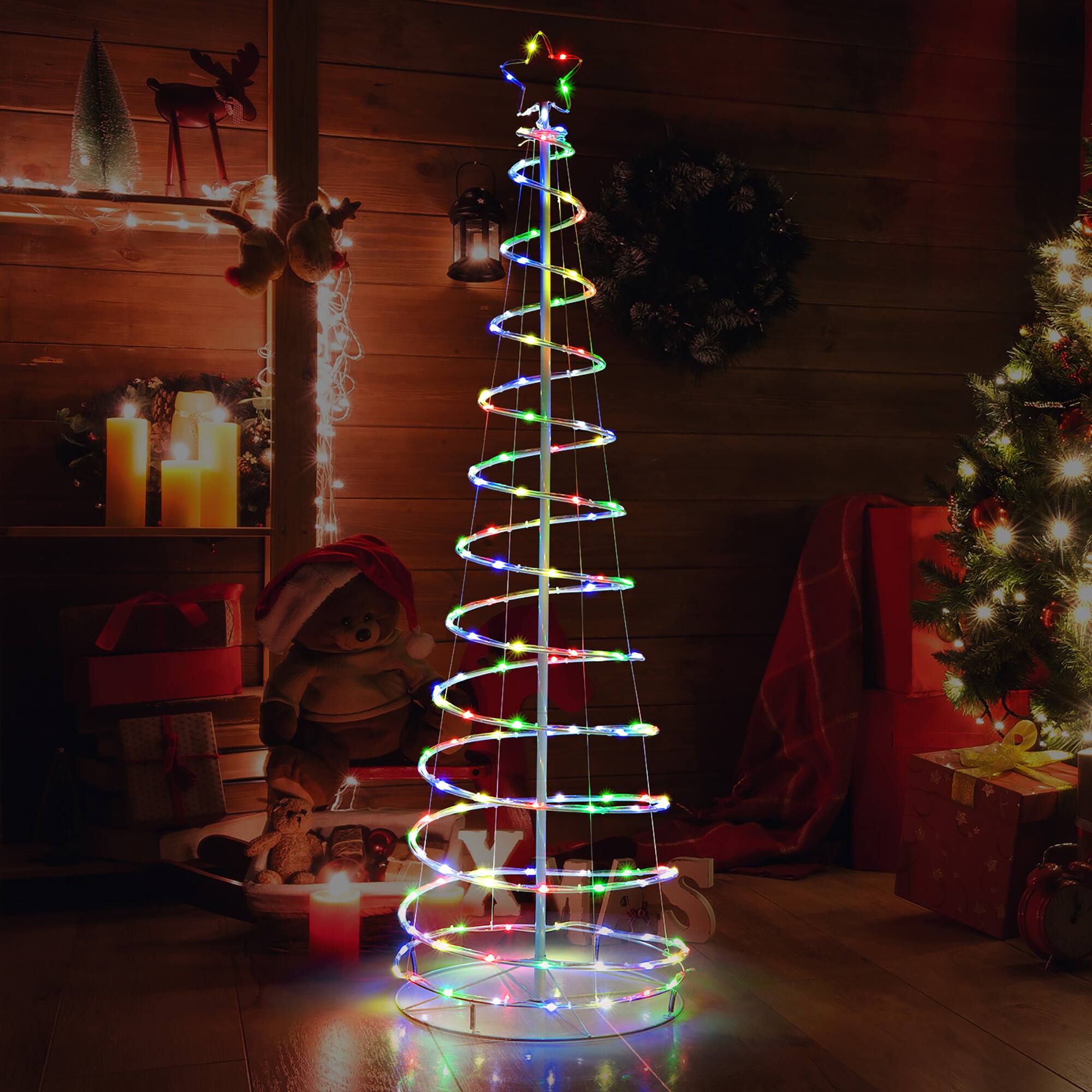 Alt View 14. Costway - 6 FT Spiral Christmas Tree with 135 LED Lights 10 Lighting Modes & APP Control - White.