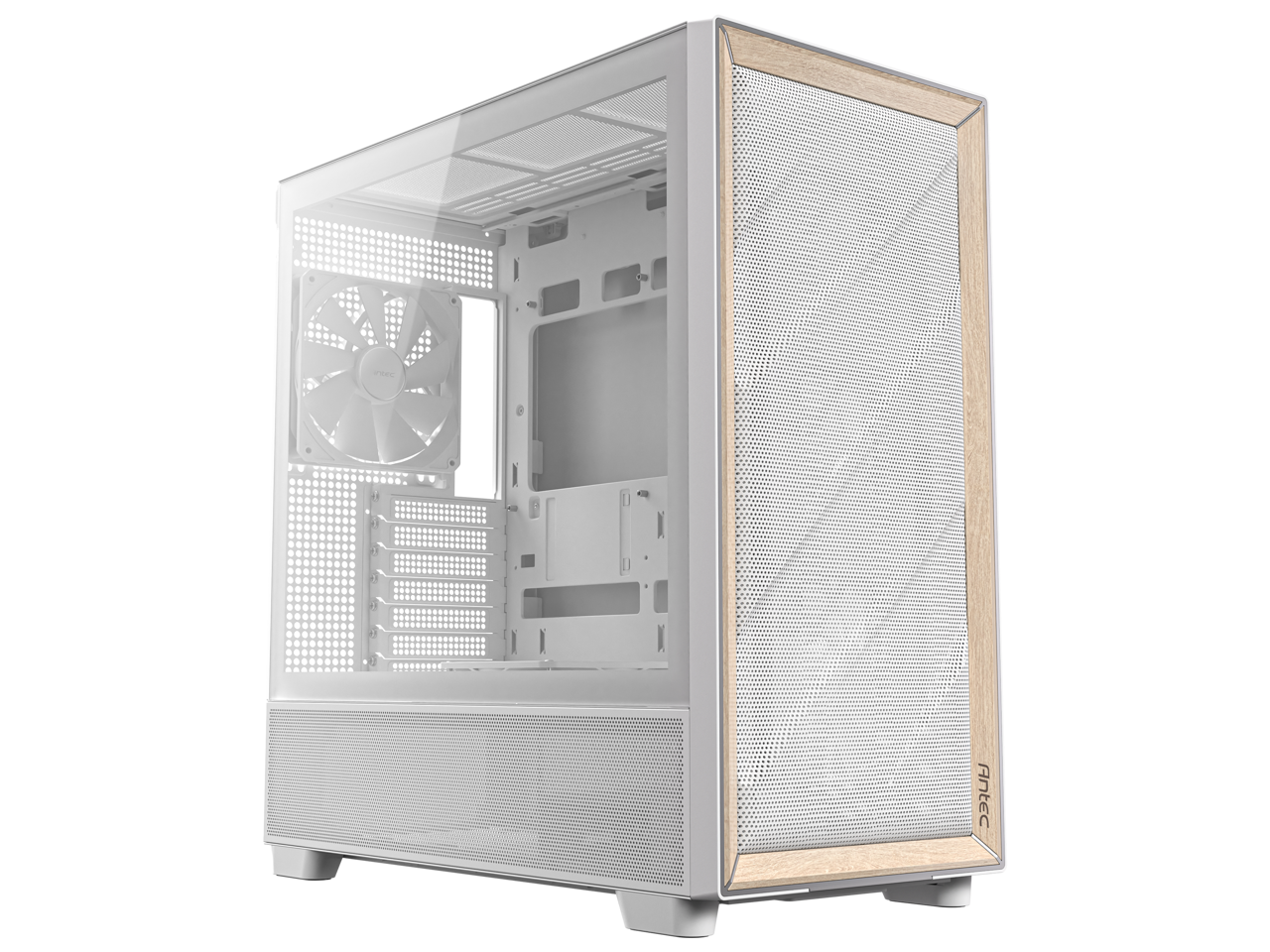 Alt View 1. Antec - Antec FLUX Wood White, 5 PWM Fans, High-Airflow Front, Type-C, 420mm Radiator, Up to 9 Fans, Mid-Tower E-ATX Case - White.