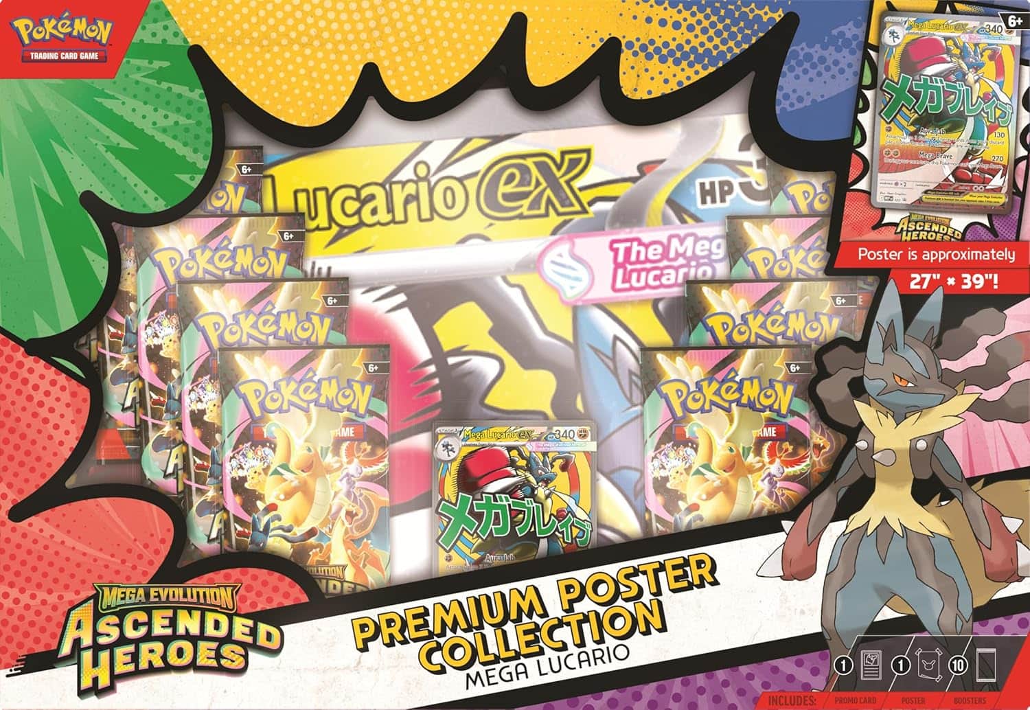 Pokémon - TCG: Mega Evolution Ascended Heroes Collection - 10 Booster Packs & Poster