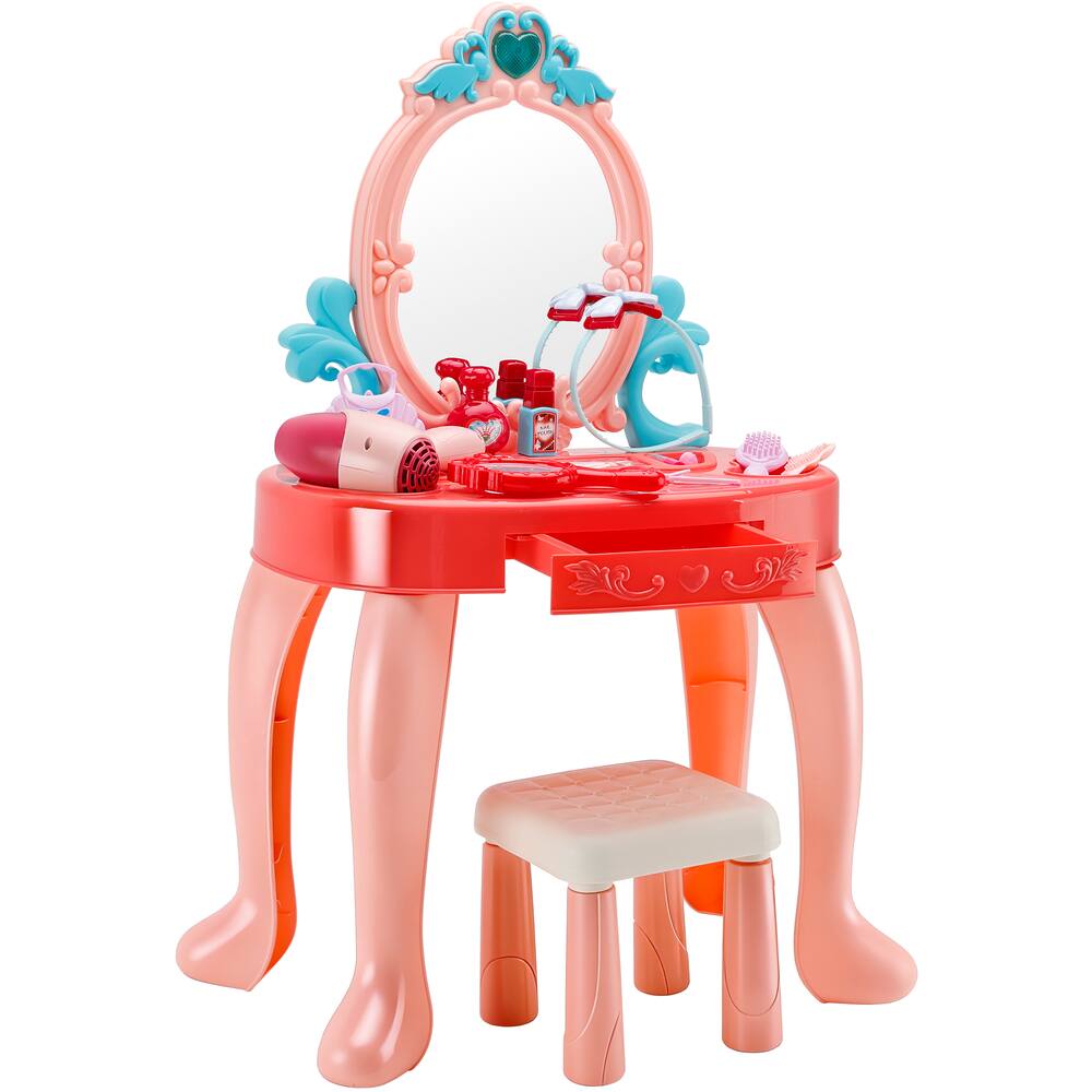 Angle. Topteng - Kids Vanity Set with Lights & Music, 31PCS Accessories - Includes Mirror, Stool, Hair Dryer, Safe for Girls.
