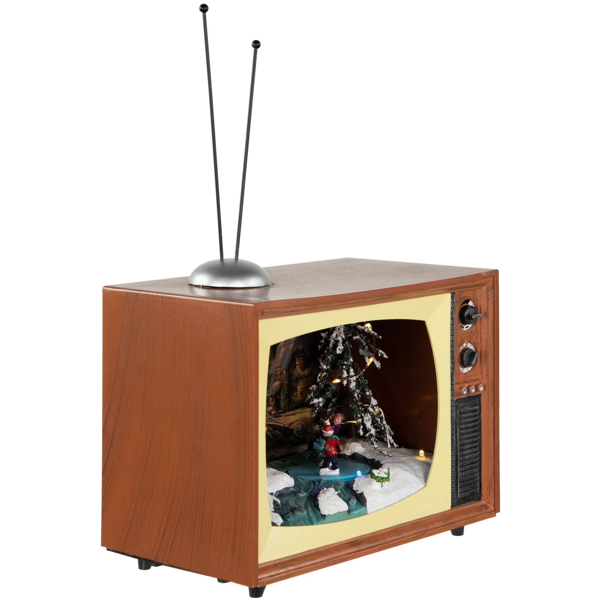 Alt View 3. Northlight - LED Lighted Animated Musical TV with Ice Skating Scene Christmas Display - 9.25" - Brown.