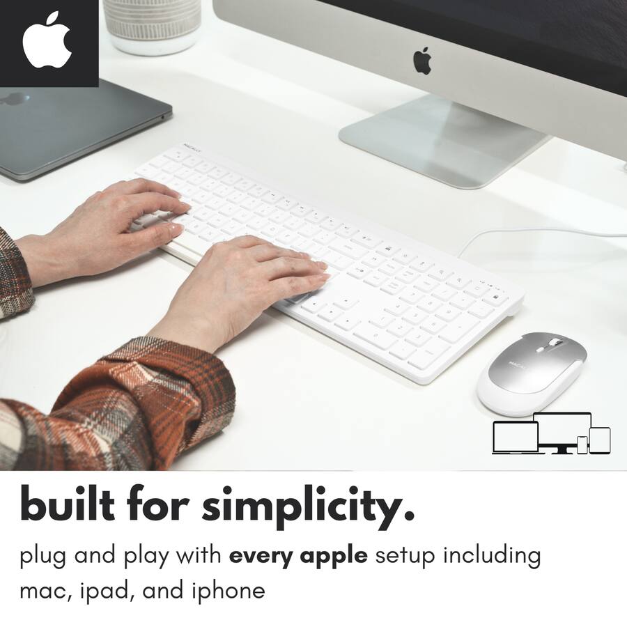 Simplicit Apple Macally Mac Wired Keyboard USB C + A (Dual Plug) Simplicity for All ...