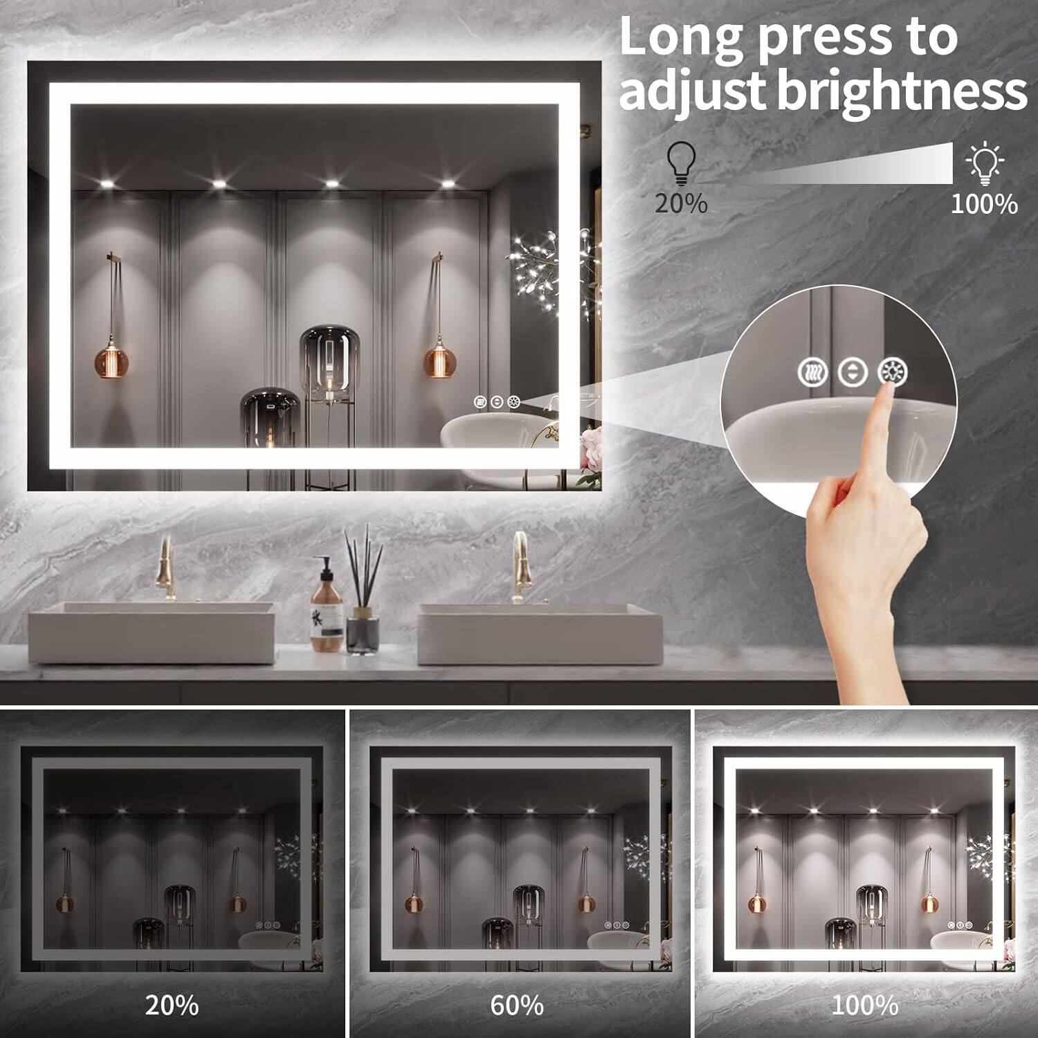 Long press to adjust brightness

20% 60% 100%