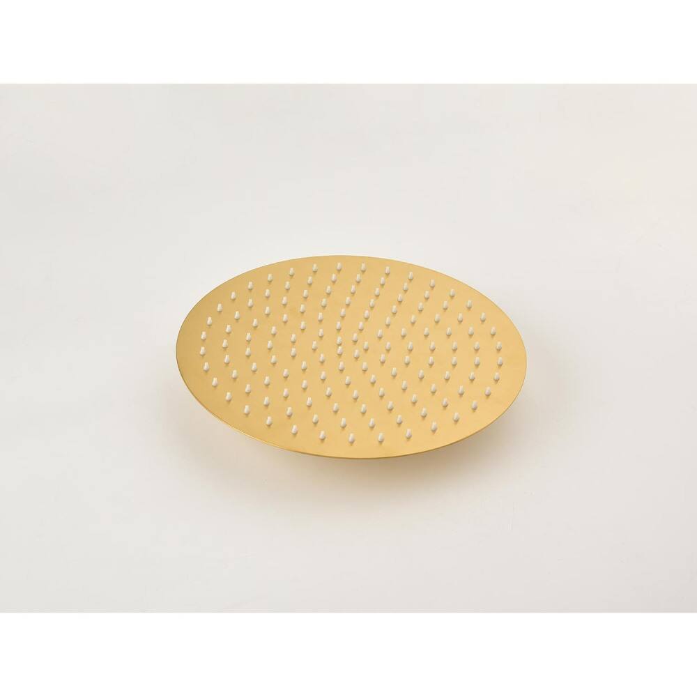 Back. JUJABU - Brushed Gold Shower System with Shower Head, Slide Bar, Bodysprays, Shower Arm, Hose, Valve Trim, and Lever Handles - Brushed Gold.