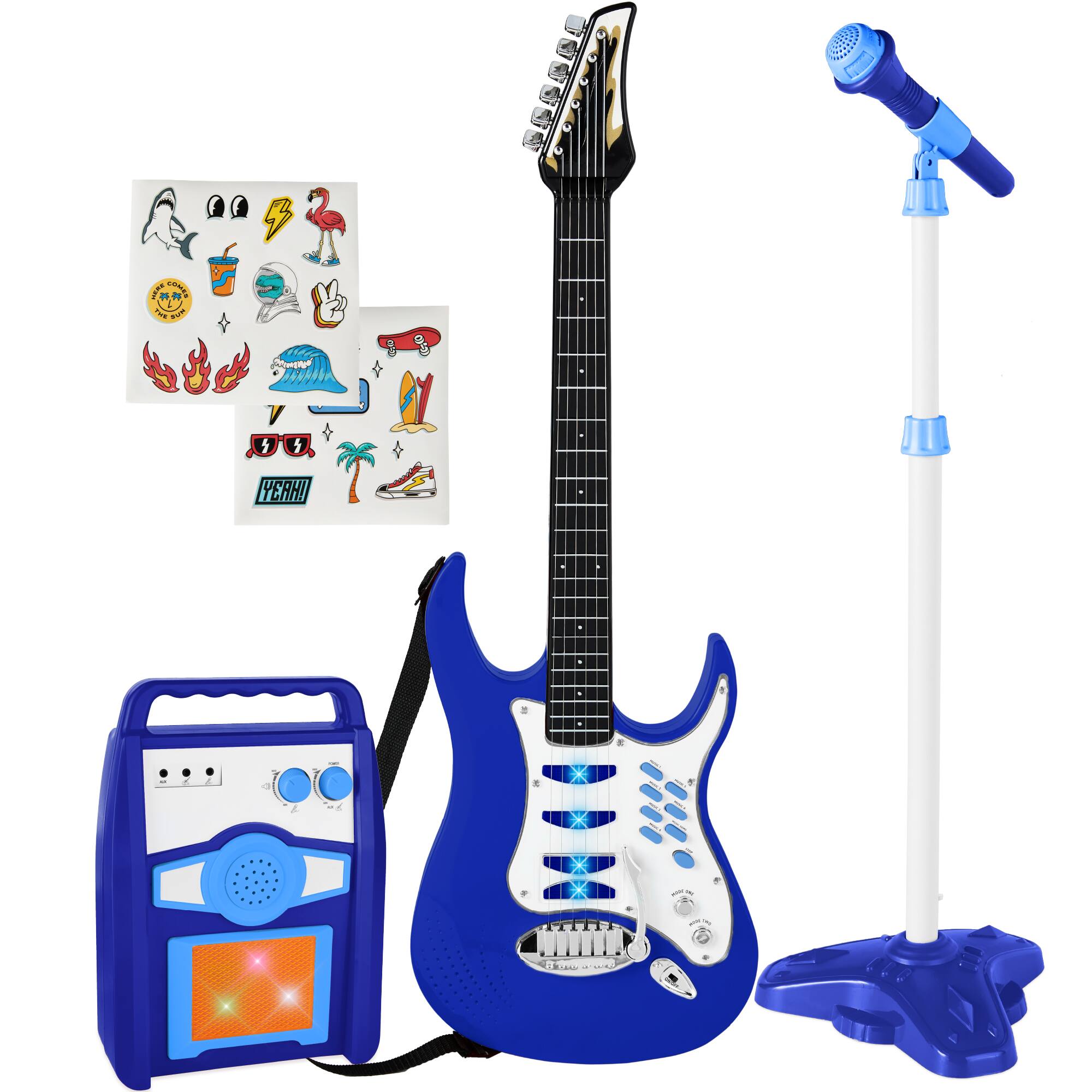 Best Choice Products - Kids Electric Musical Guitar Toy Play Set w/ 6 Demo Songs, Whammy Bar, Microphone - Blue
