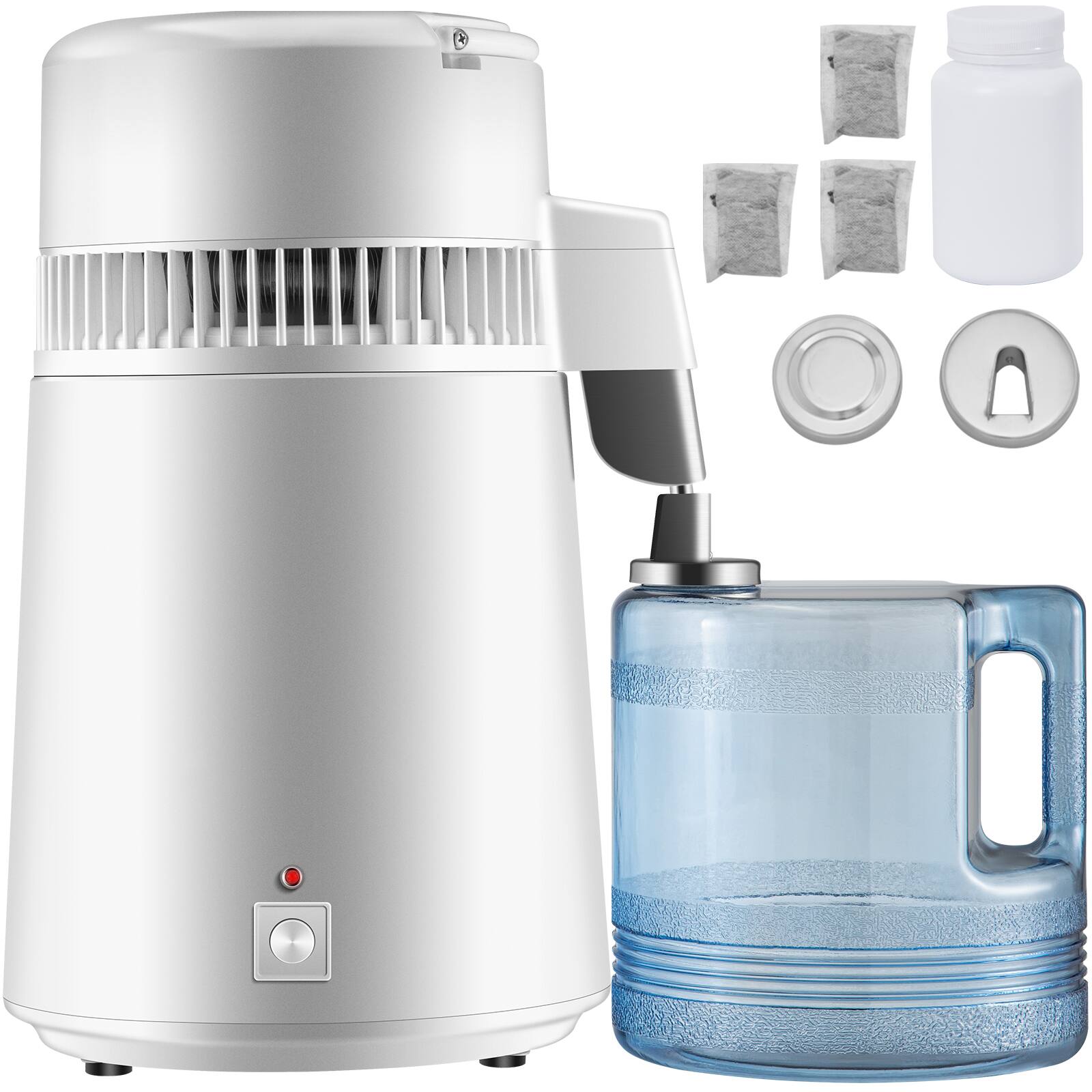 Front. VEVOR - Pure Water Distiller 750W, Purifier Filter Fully Upgraded with Handle 1.1 Gal /4L, BPA Free Container - White.