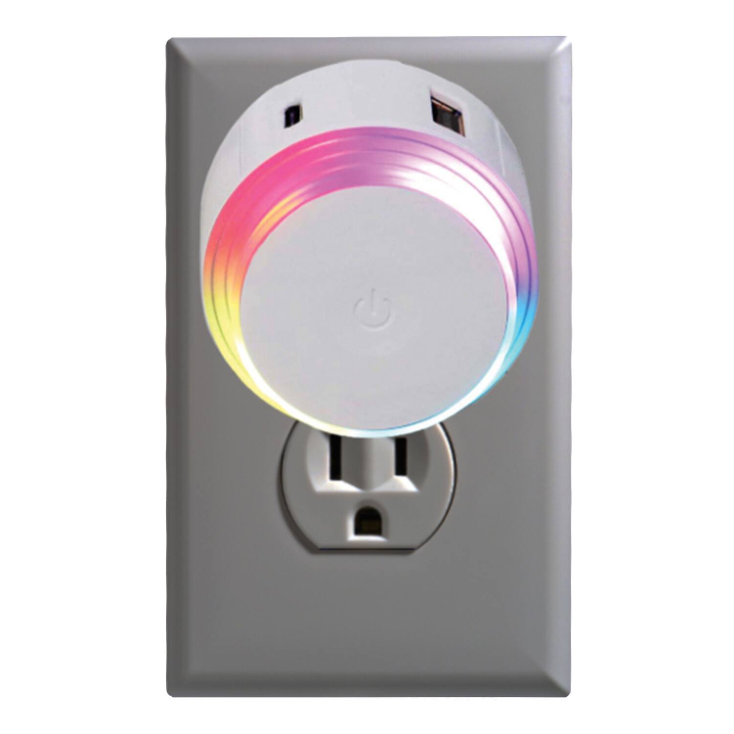 Angle. Ciao Tech - USB-A and USB-C Port Wall Charger with RGB Lighting - White.