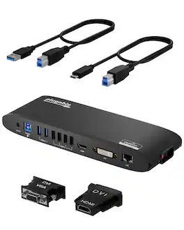 Plugable - USB 3.0 Universal Docking Station for Windows, macOS, ChromeOS - Horizontal - Black
