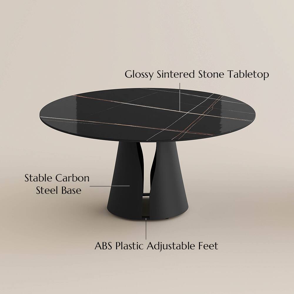 Glossy Sintered Stone Tabletop  
Stable Carbon Steel Base  
ABS Plastic Adjustable Feet