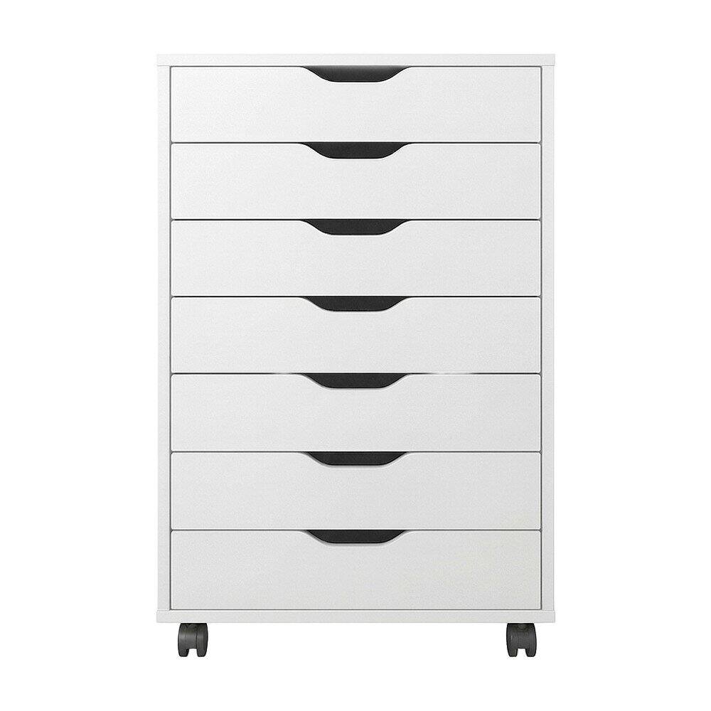 Back. FurniFact - Composite Wood Rolling Storage Cabinet with Easy-Glide Drawers on Casters - White.