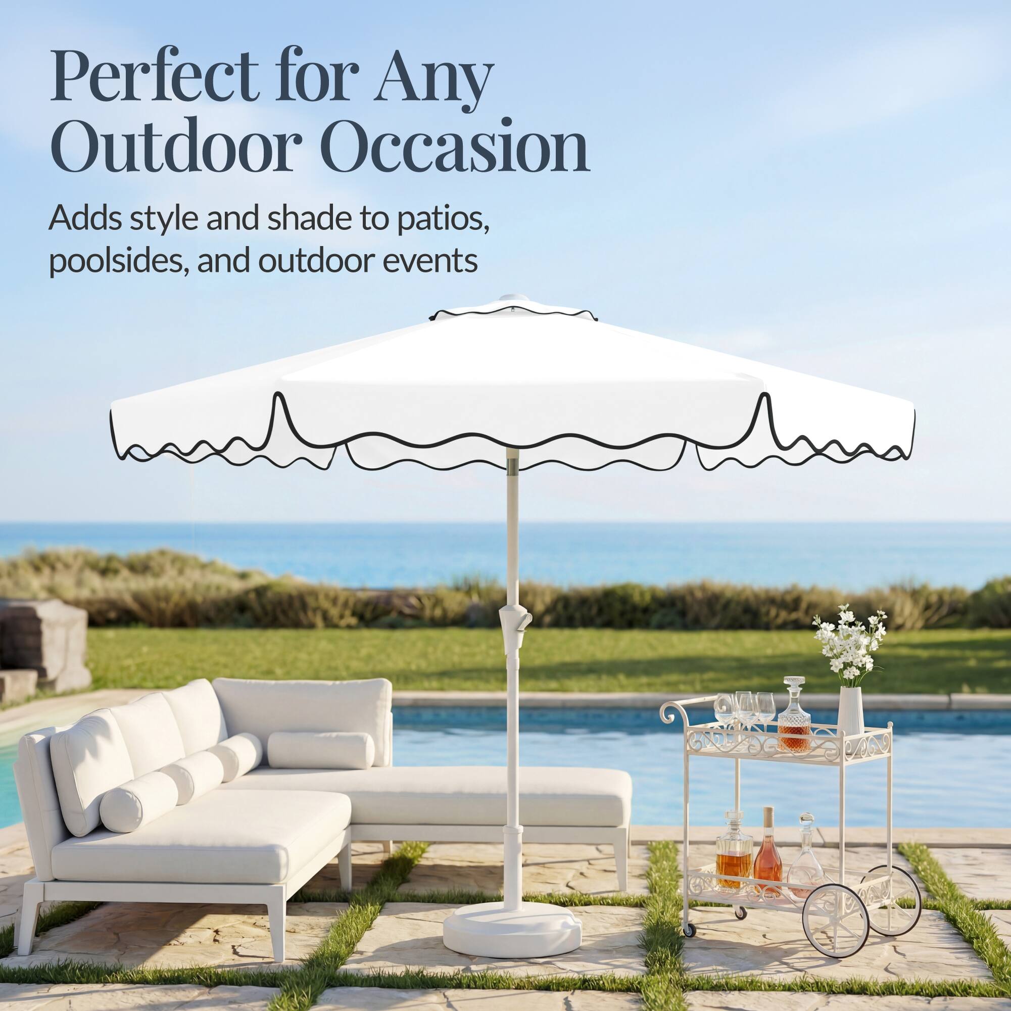 Perfect for Any Outdoor Occasion  
Adds style and shade to patios, poolside, and outdoor events